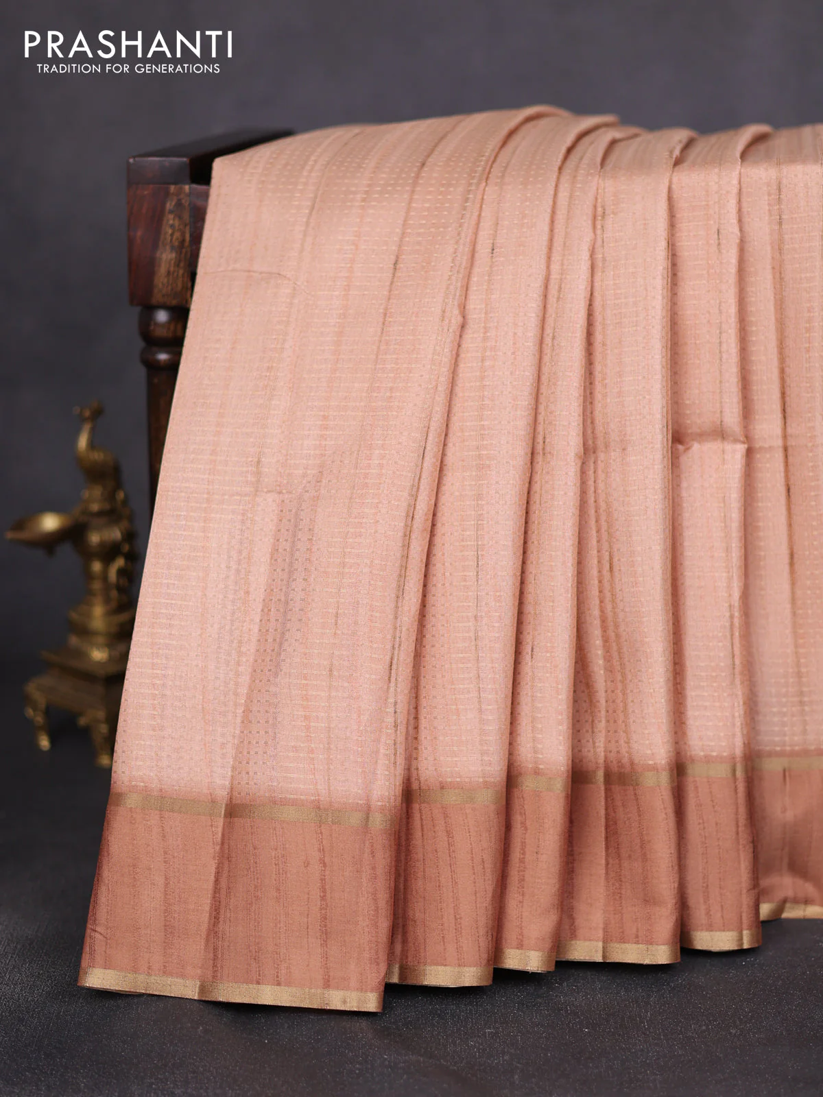 Semi matka saree sandal with allover zari weaves and rettapet zari woven border
