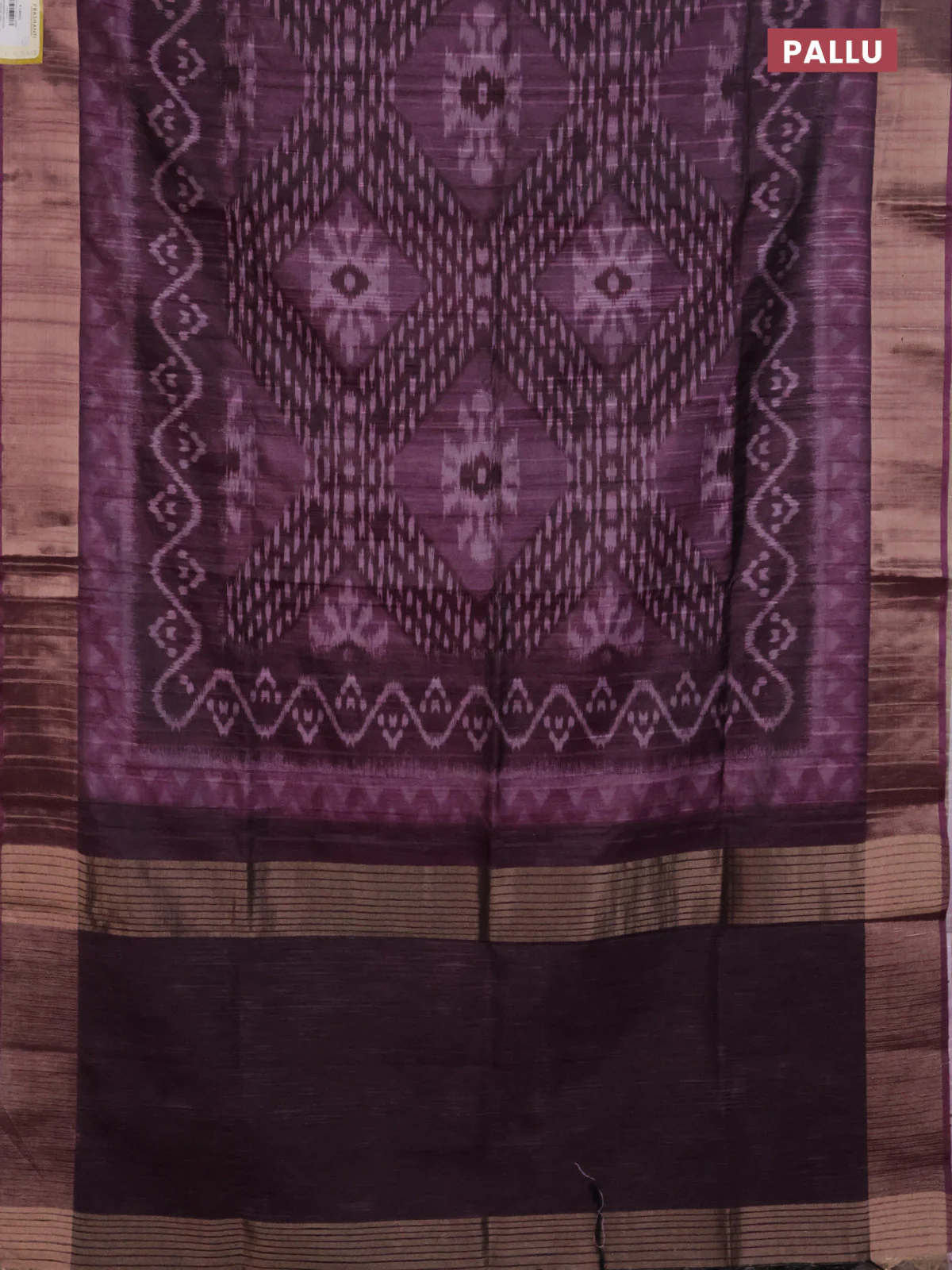 Semi matka saree wine shade with allover ikat prints and zari woven border - Image 3
