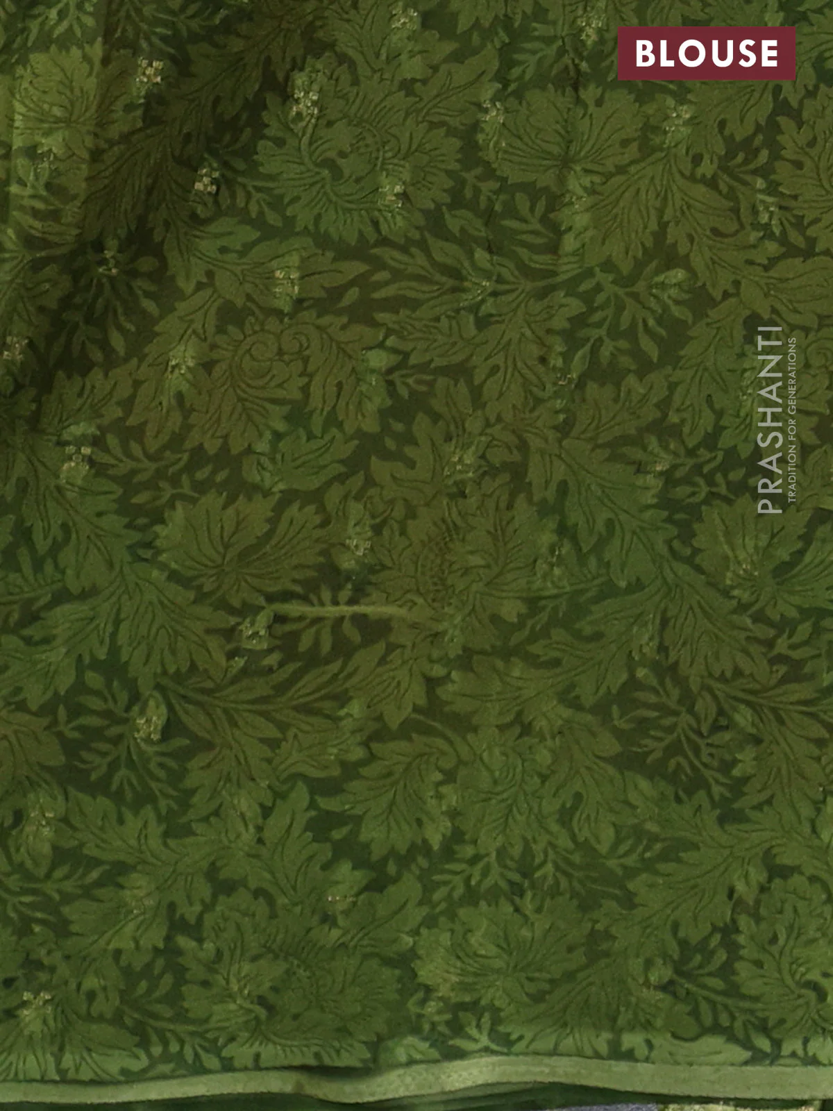 Semi mysore crepe saree green and red with zari weaves and long printed border - Image 3