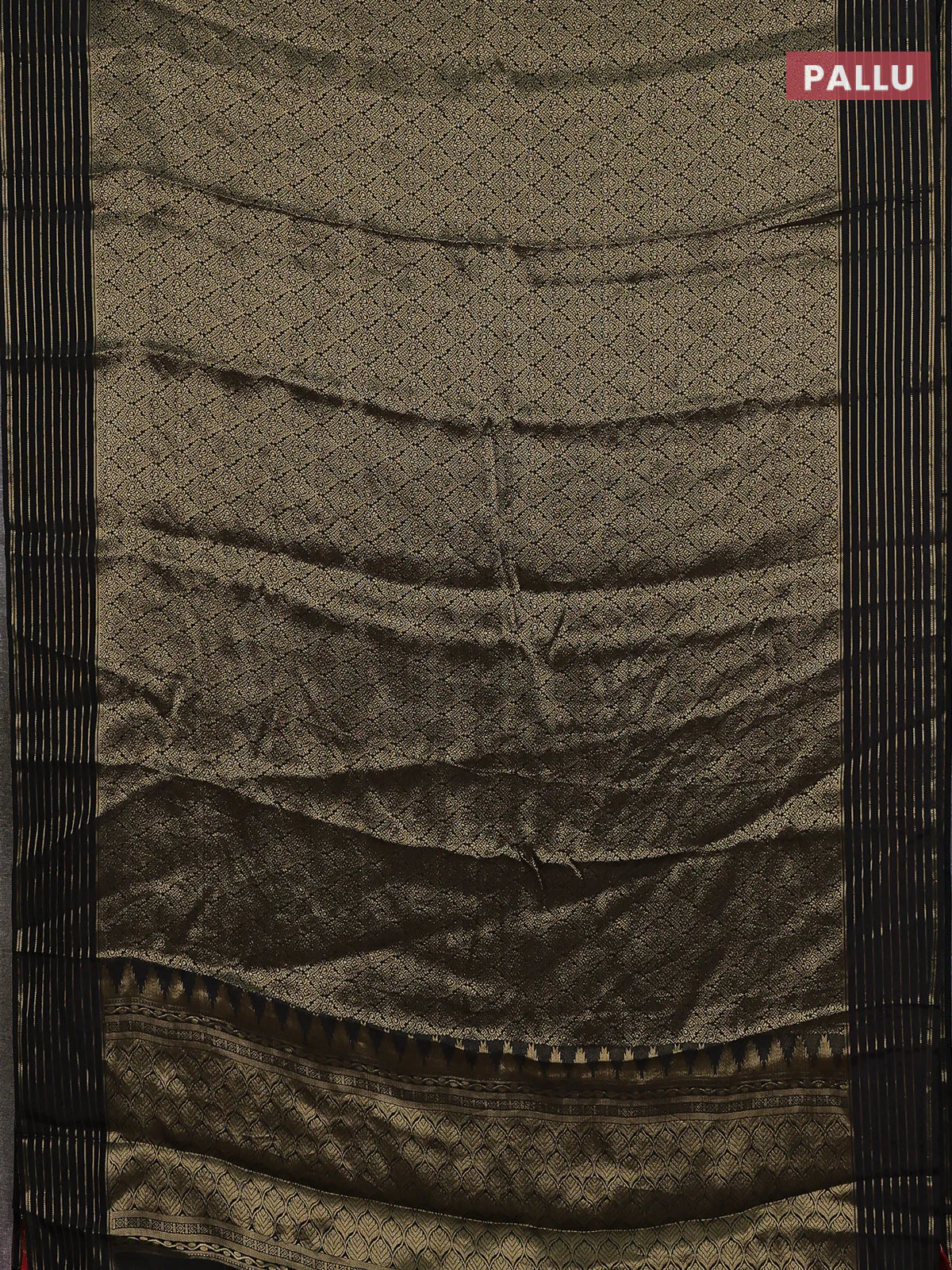 Semi mysore silk saree black and red with allover zari weaves and zari woven border - Image 3