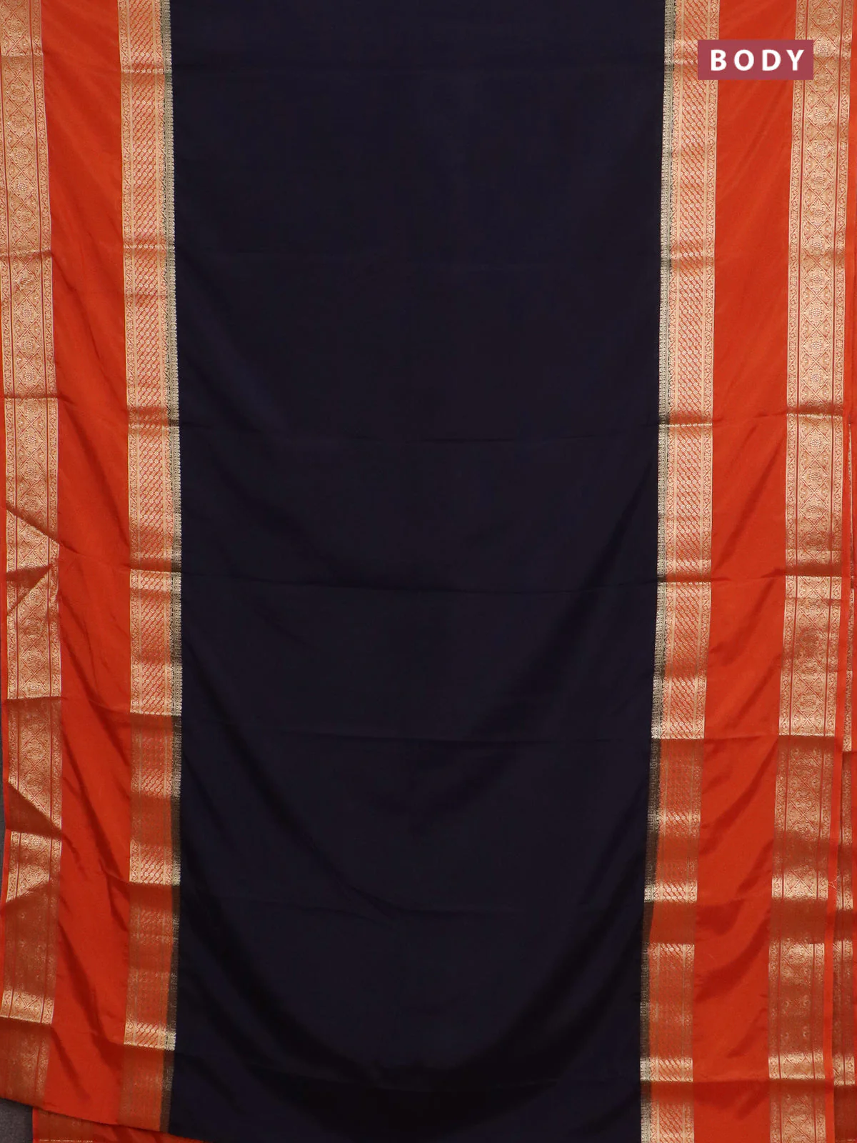 Semi mysore silk saree black and rust shade with plain body and rettapet zari woven border - Image 2