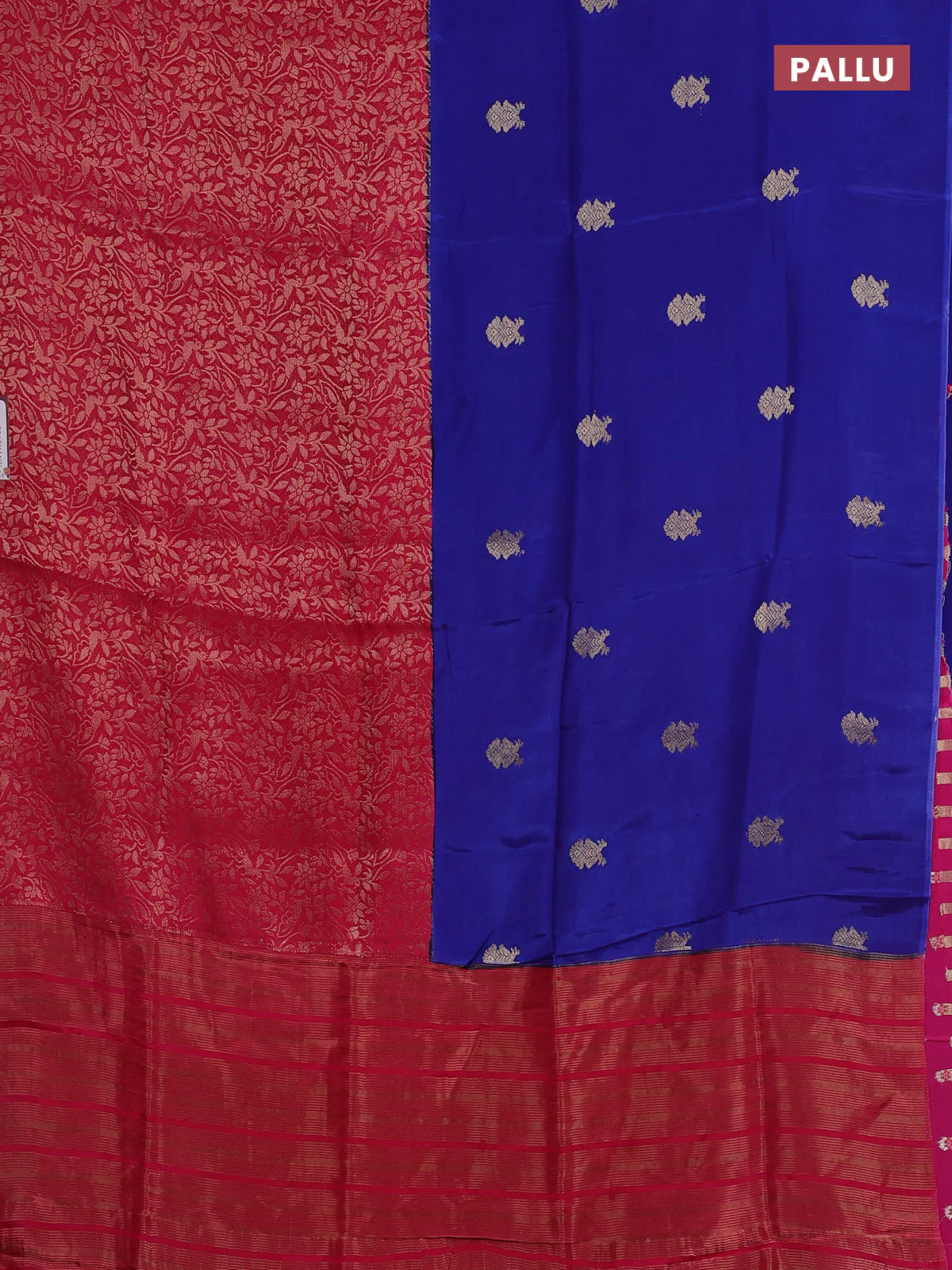 Semi mysore silk saree blue and pink with half & half style and long zari woven border - Image 3