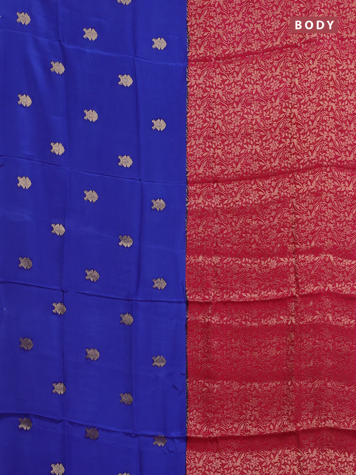 Semi mysore silk saree blue and pink with half & half style and long zari woven border - Image 2