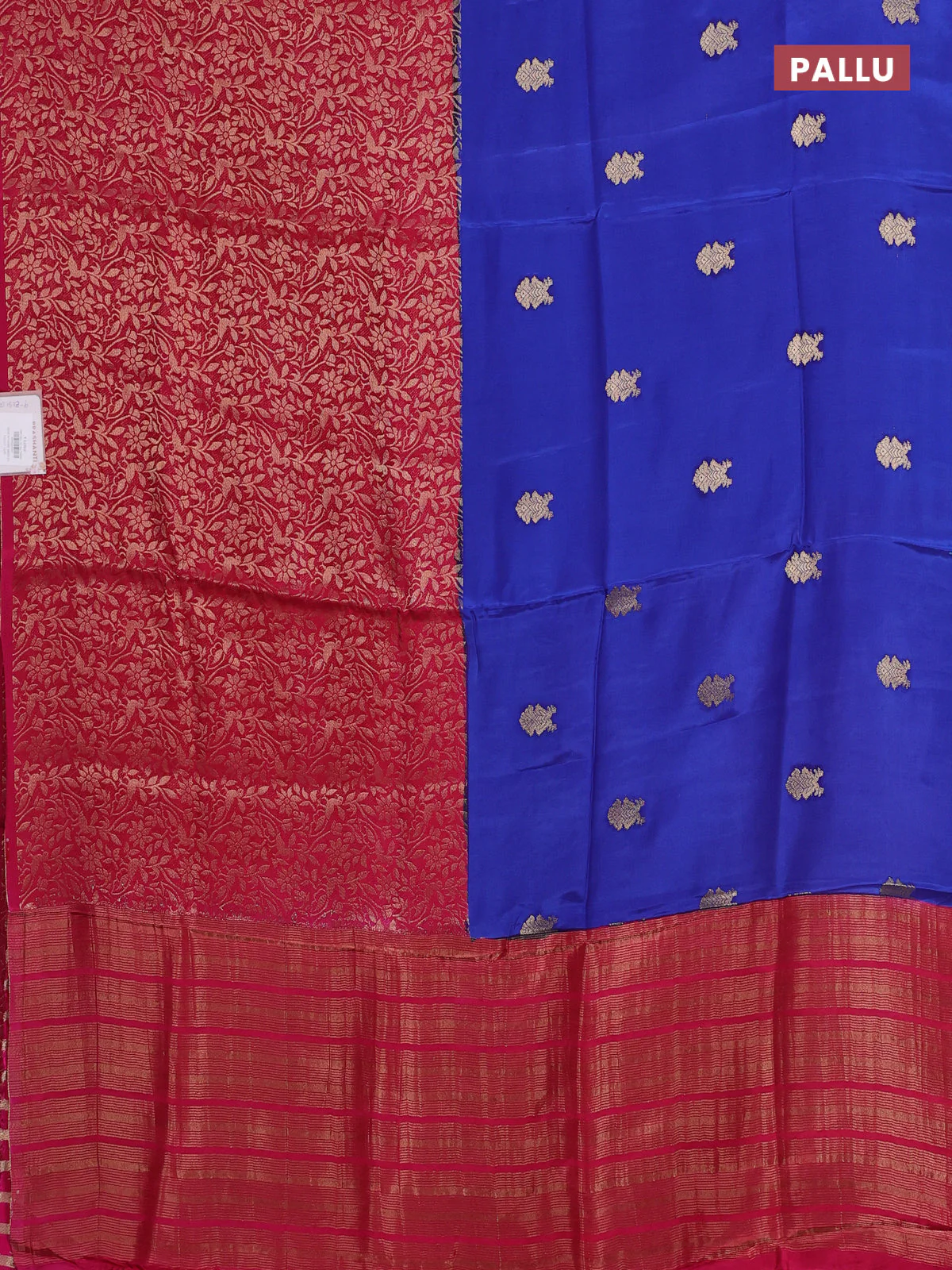Semi mysore silk saree blue and pink with half & half style and long zari woven border - Image 3
