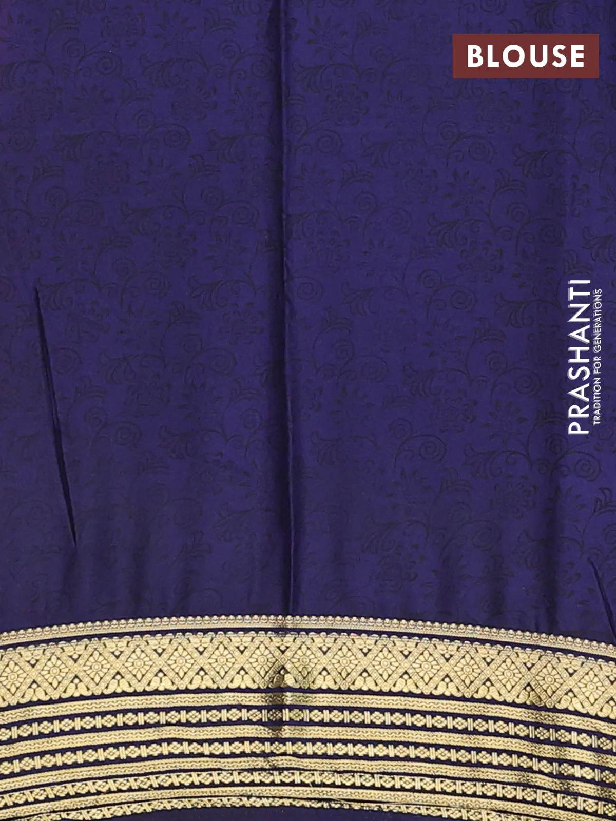 Semi mysore silk saree candy pink and navy blue with allover prints and zari woven border - Image 4