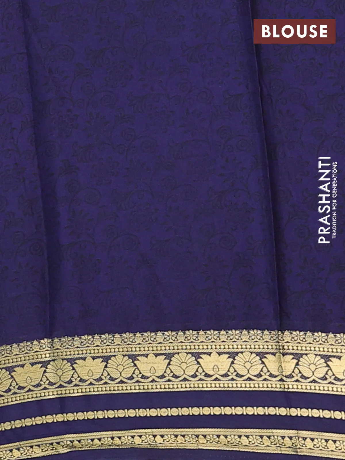 Semi mysore silk saree candy pink and navy blue with allover prints and zari woven border - Image 4