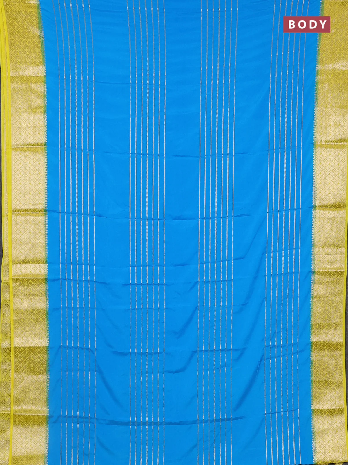 Semi mysore silk saree cs blue and lime yellow with allover zari weaves and zari woven border - Image 2