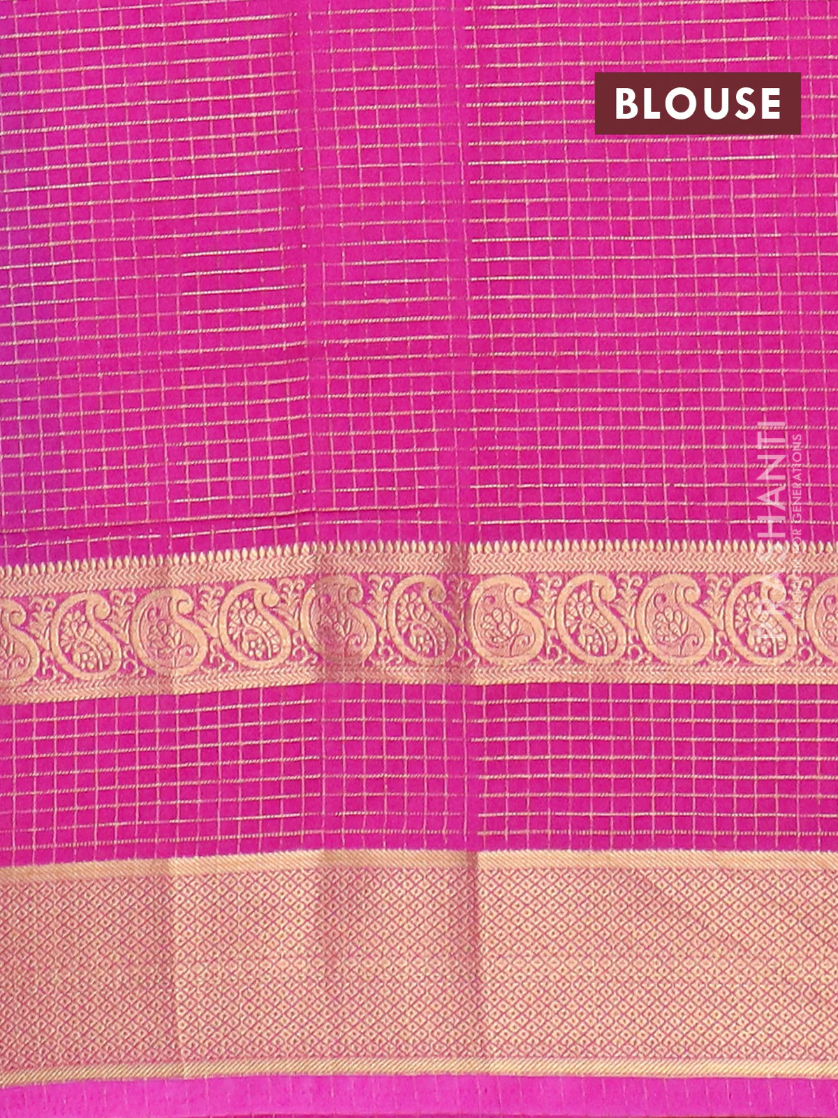 Semi mysore silk saree cs blue and pink with allover small zari checked pattern and zari woven border - Image 4