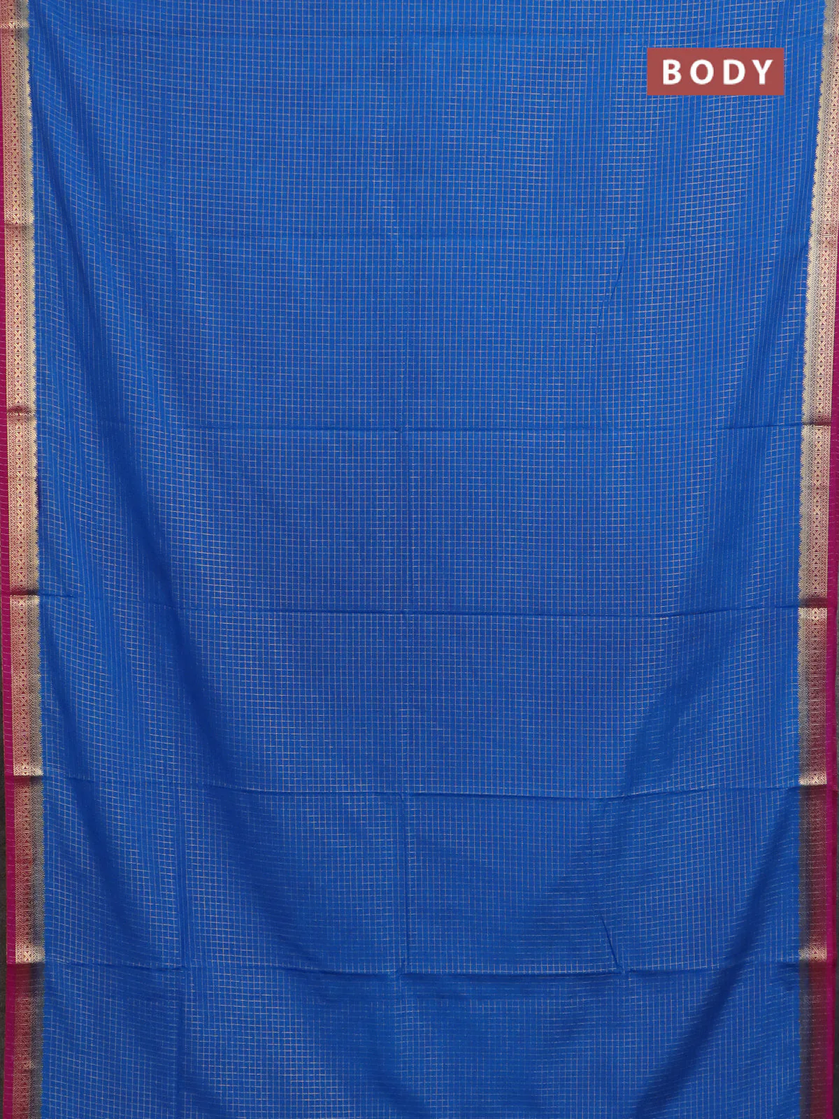 Semi mysore silk saree cs blue and pink with allover zari checked pattern and zari woven border - Image 2