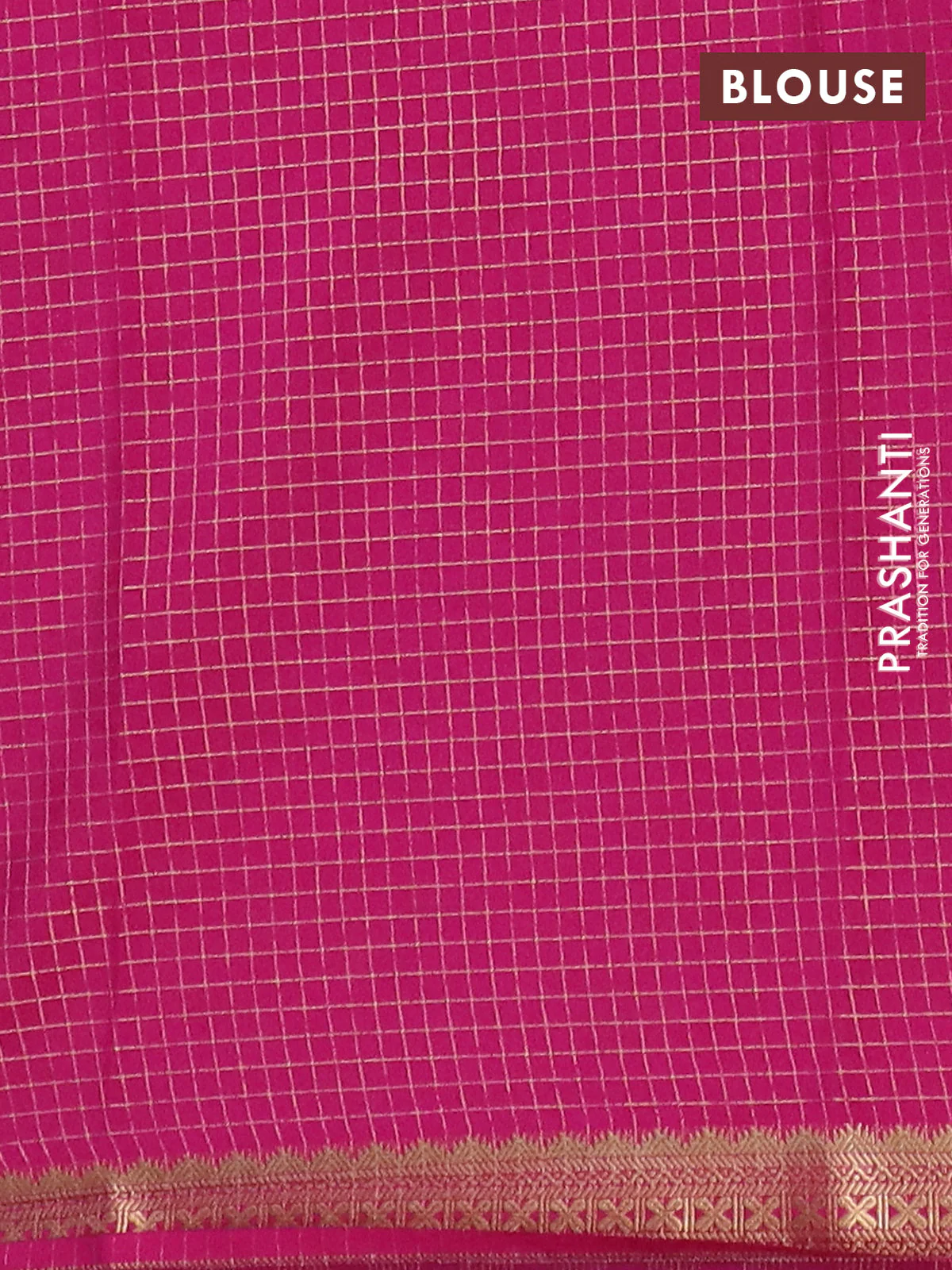 Semi mysore silk saree cs blue and pink with allover zari checked pattern and zari woven border - Image 4