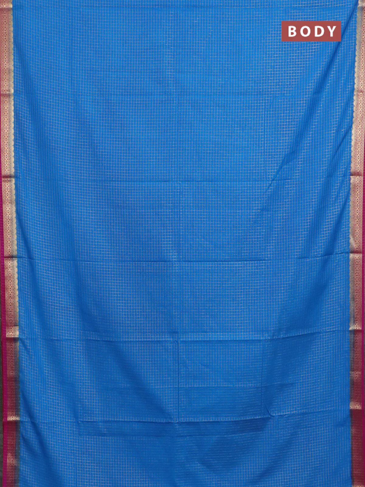 Semi mysore silk saree cs blue and pink with allover zari checked pattern and zari woven border - Image 2