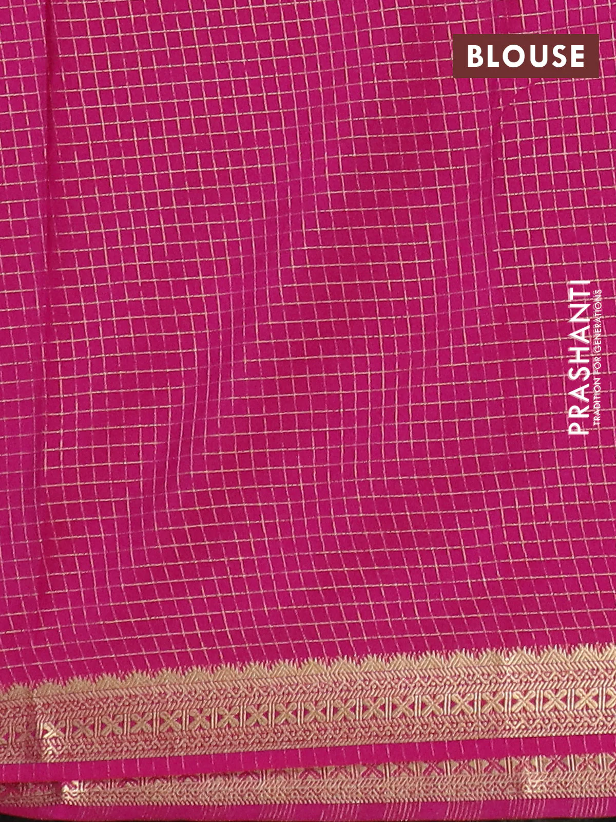 Semi mysore silk saree cs blue and pink with allover zari checked pattern and zari woven border - Image 4