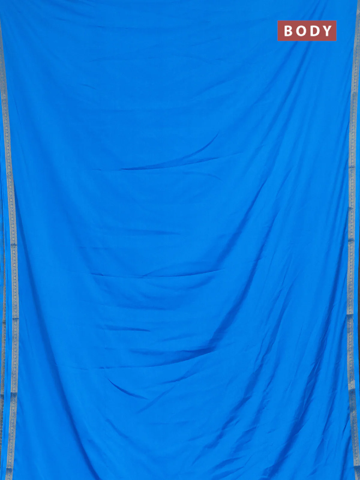 Semi mysore silk saree cs blue with plain body and zari woven border - Image 2