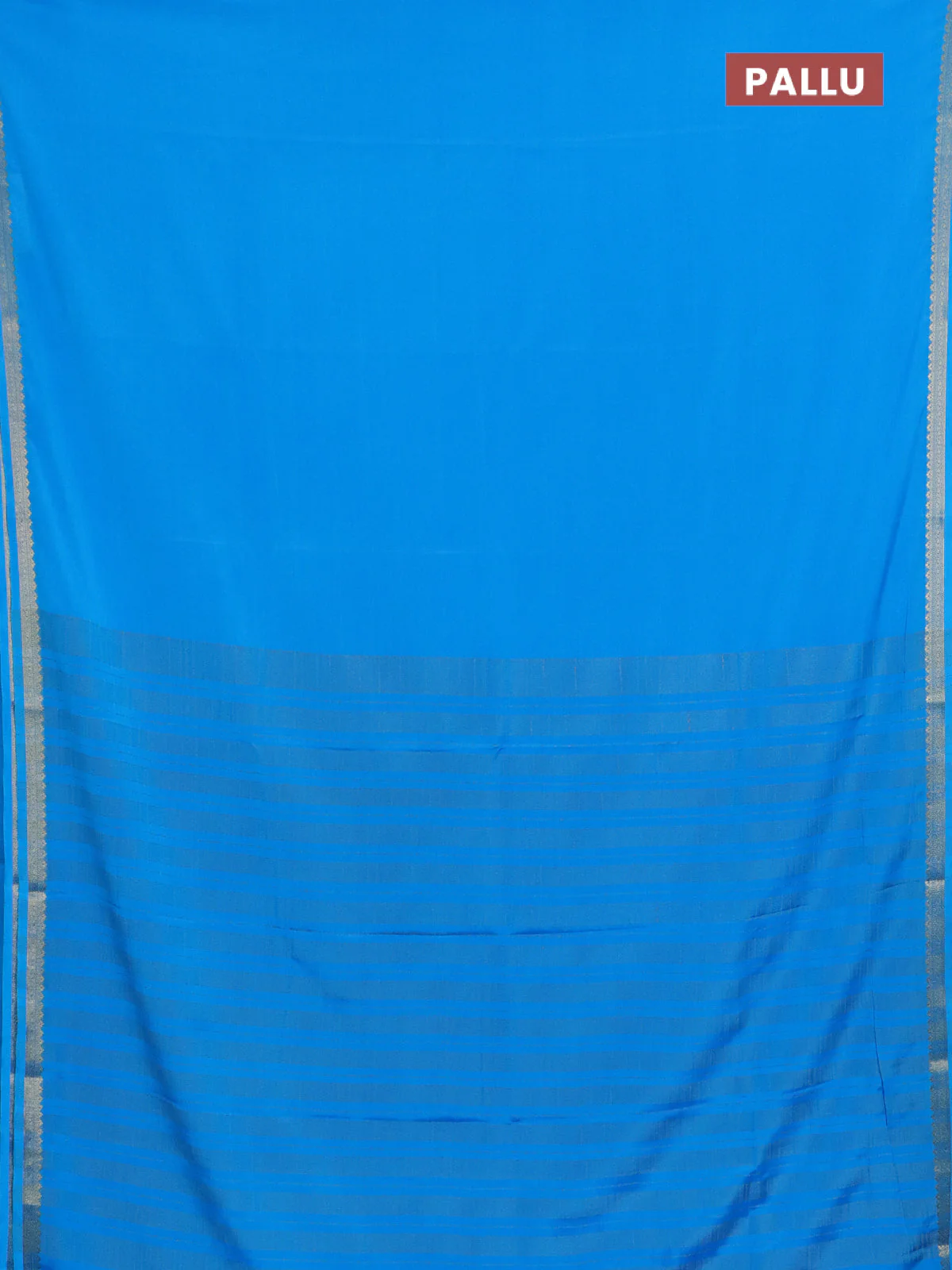 Semi mysore silk saree cs blue with plain body and zari woven border - Image 3