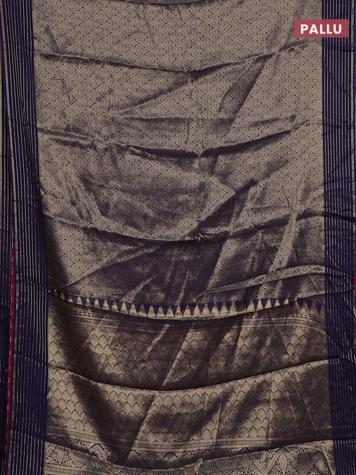 Semi mysore silk saree dark blue and pink with allover zari woven brocade weaves and zari woven border - Image 3