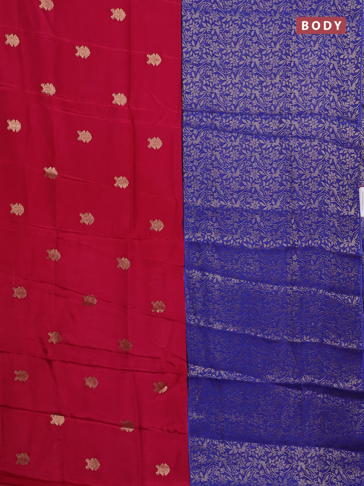 Semi mysore silk saree dark pink and blue with half & half style and long zari woven border - Image 2