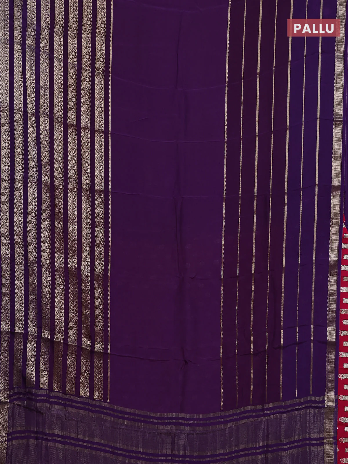 Semi mysore silk saree deep violet and pink with plain body and long zari woven border - Image 3