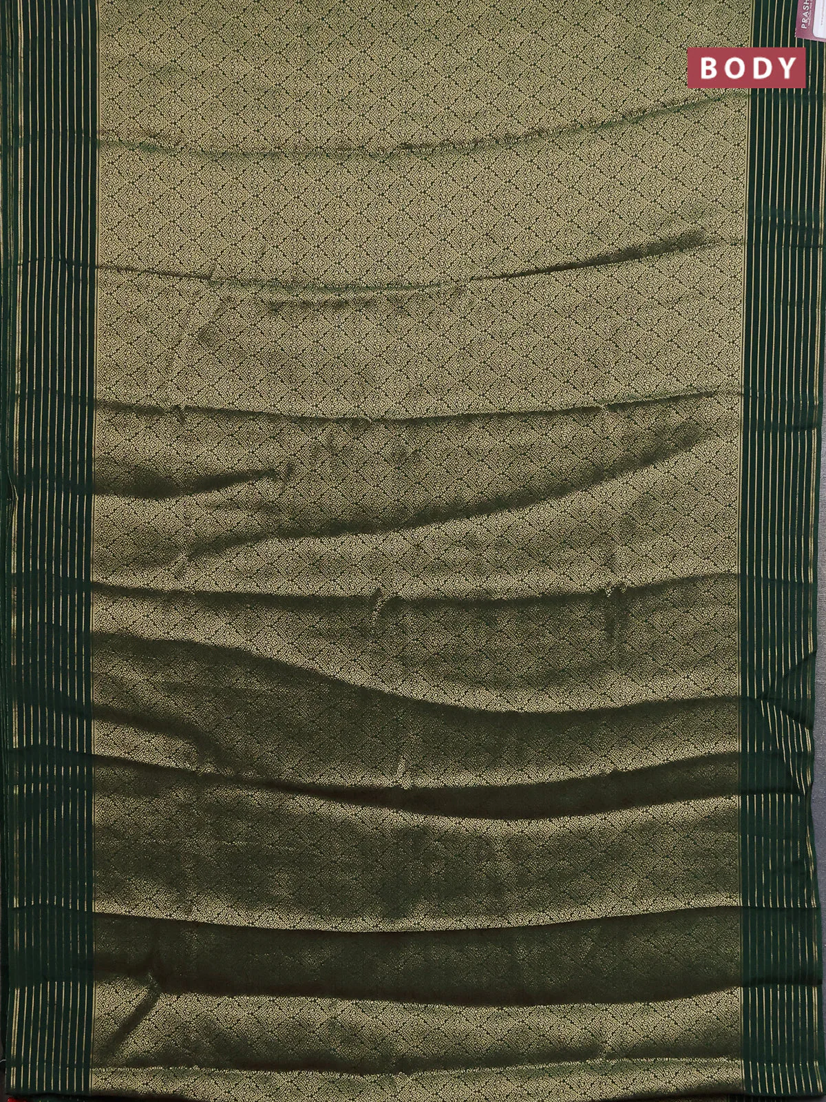 Semi mysore silk saree green and red with allover zari woven brocade weaves and zari woven border - Image 2