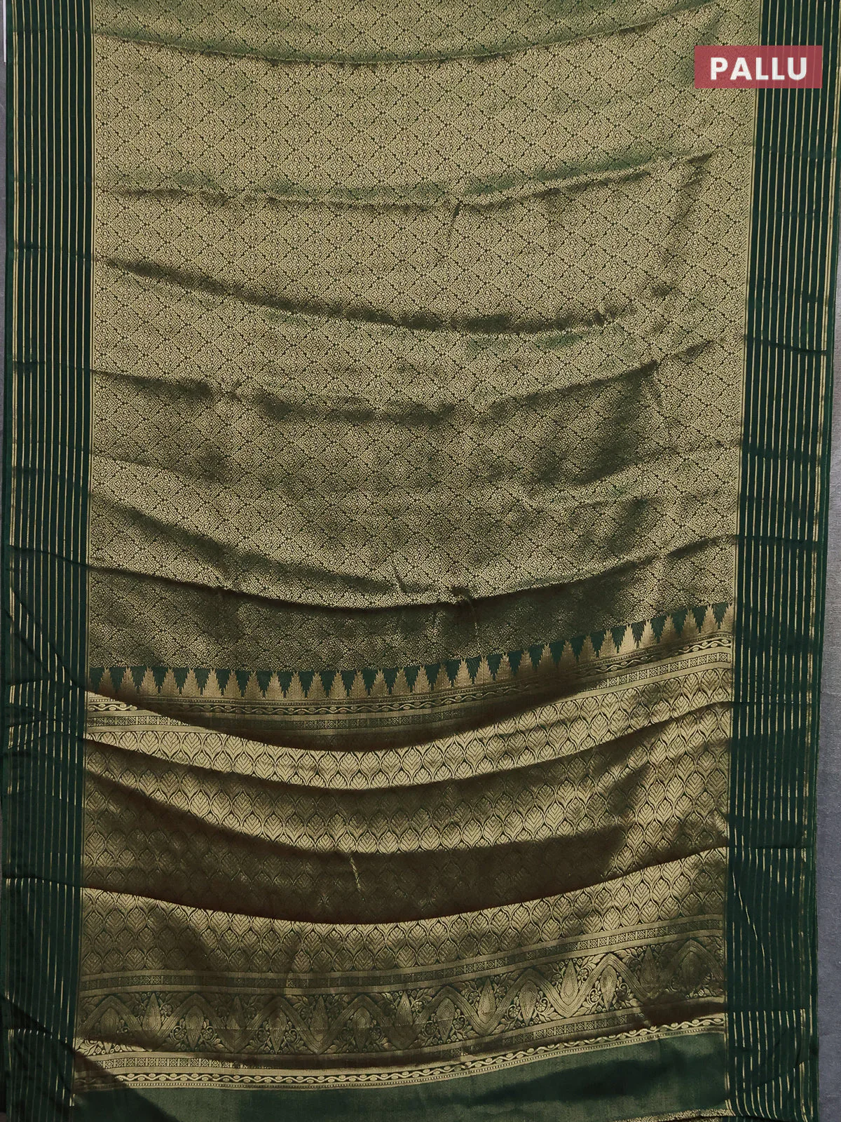 Semi mysore silk saree green and red with allover zari woven brocade weaves and zari woven border - Image 3