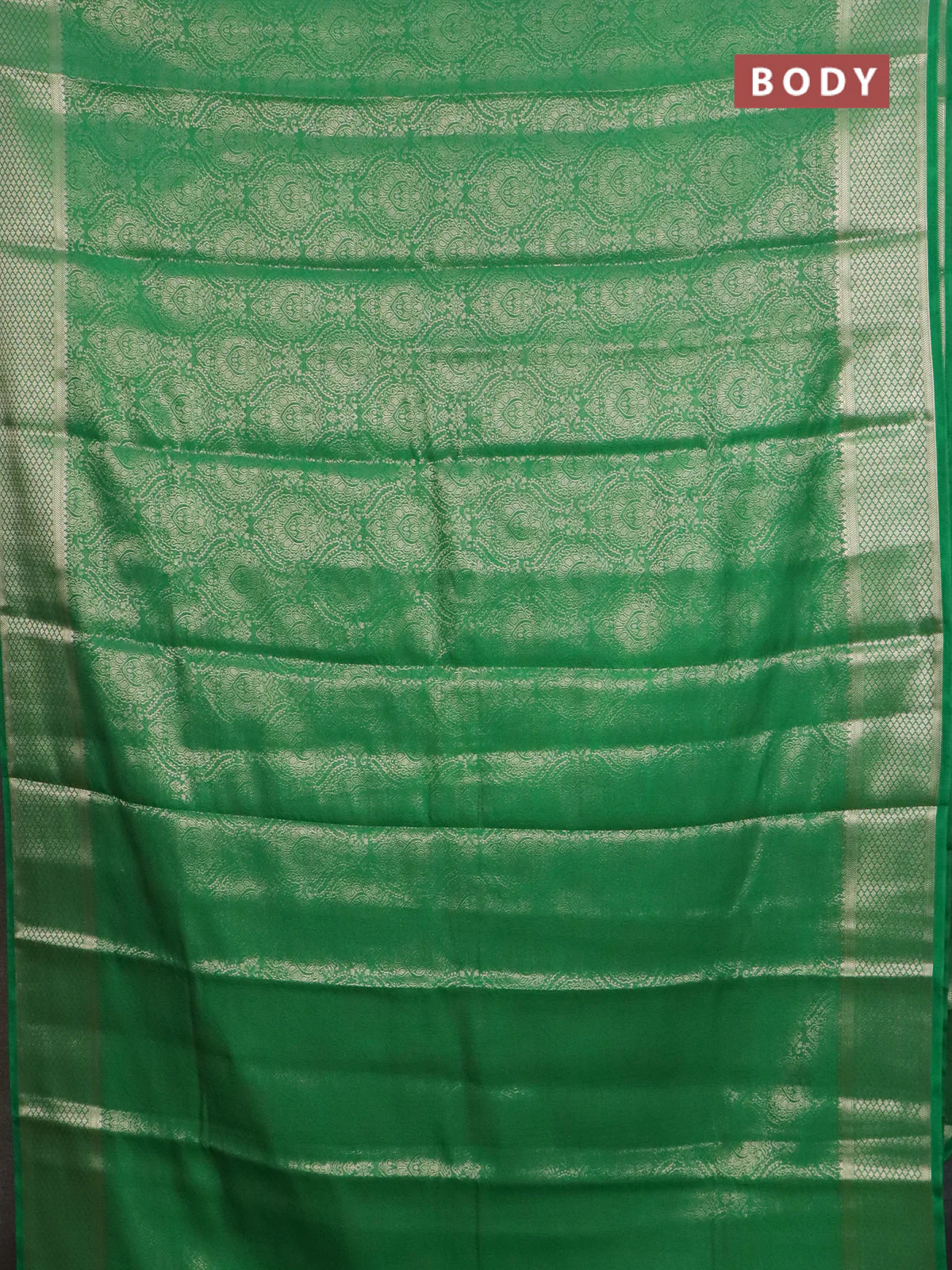 Semi mysore silk saree green with allover zari woven brocade weaves and zari woven border - Image 2