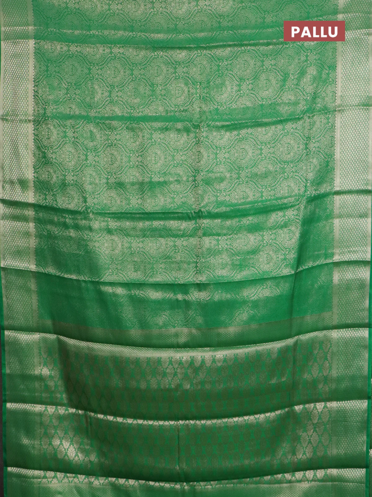 Semi mysore silk saree green with allover zari woven brocade weaves and zari woven border - Image 3