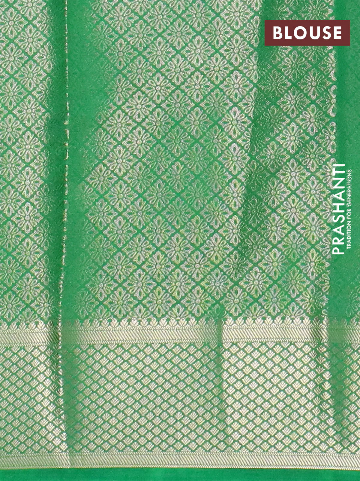 Semi mysore silk saree green with allover zari woven brocade weaves and zari woven border - Image 4