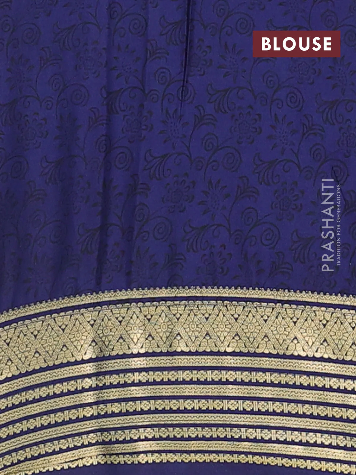 Semi mysore silk saree grey and navy blue with allover prints and zari woven border - Image 4