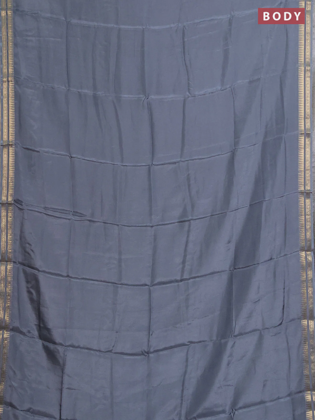 Semi mysore silk saree grey with plain body and temple zari woven border - Image 2