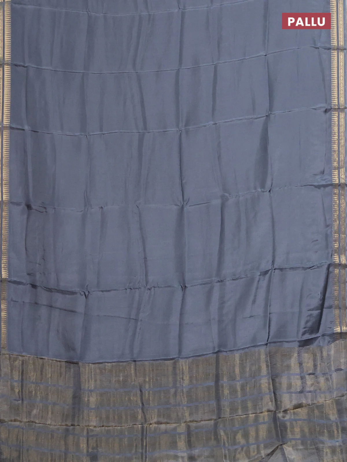 Semi mysore silk saree grey with plain body and temple zari woven border - Image 3
