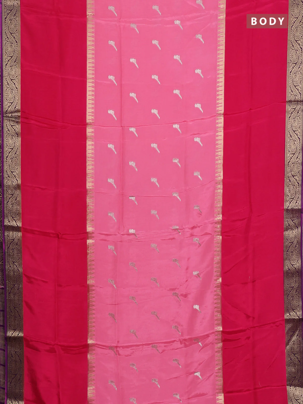 Semi mysore silk saree light pink and pink purple with zari woven buttas and rettapet zari woven border - Image 2