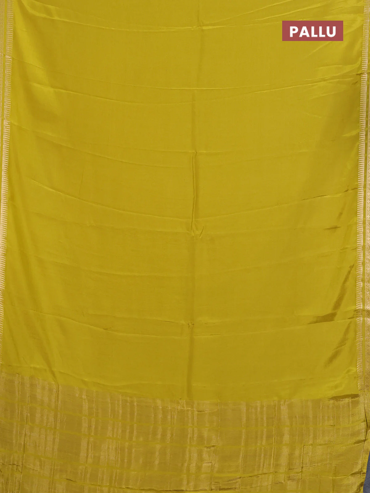 Semi mysore silk saree lime green with plain body and zari woven border - Image 3