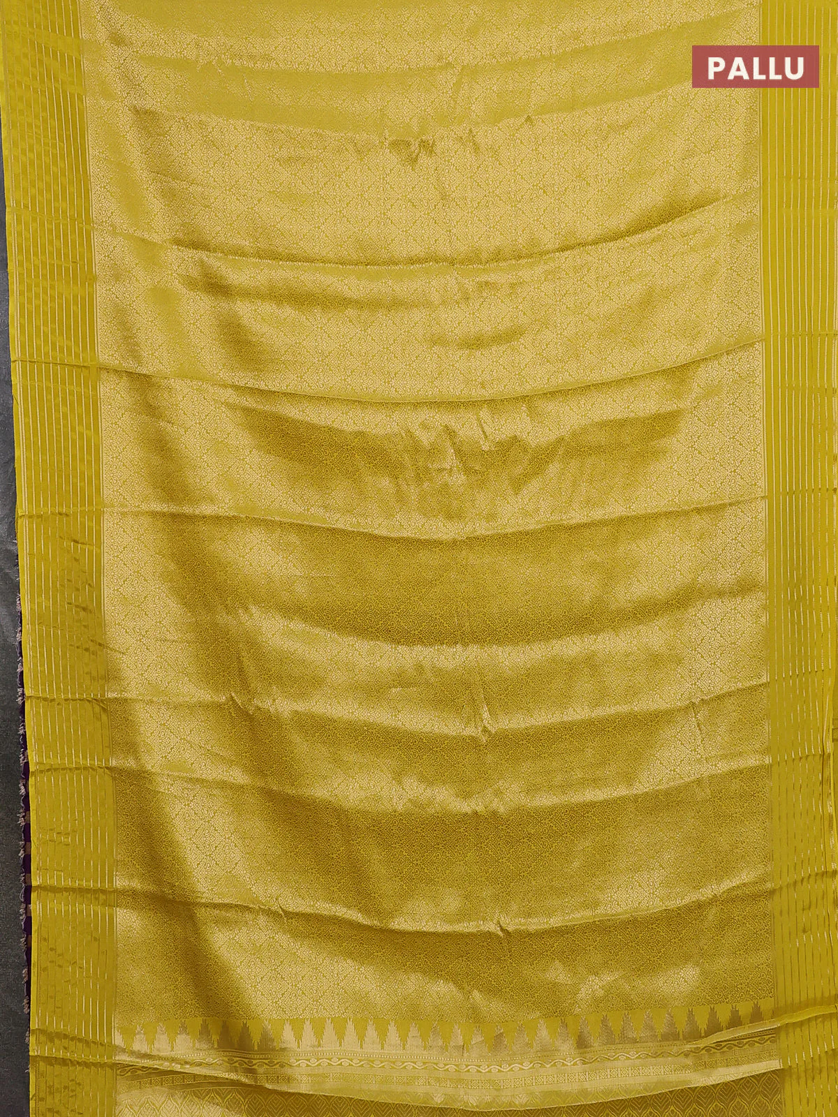 Semi mysore silk saree lime yellow and violet with allover zari woven brocade weaves and zari woven border - Image 3