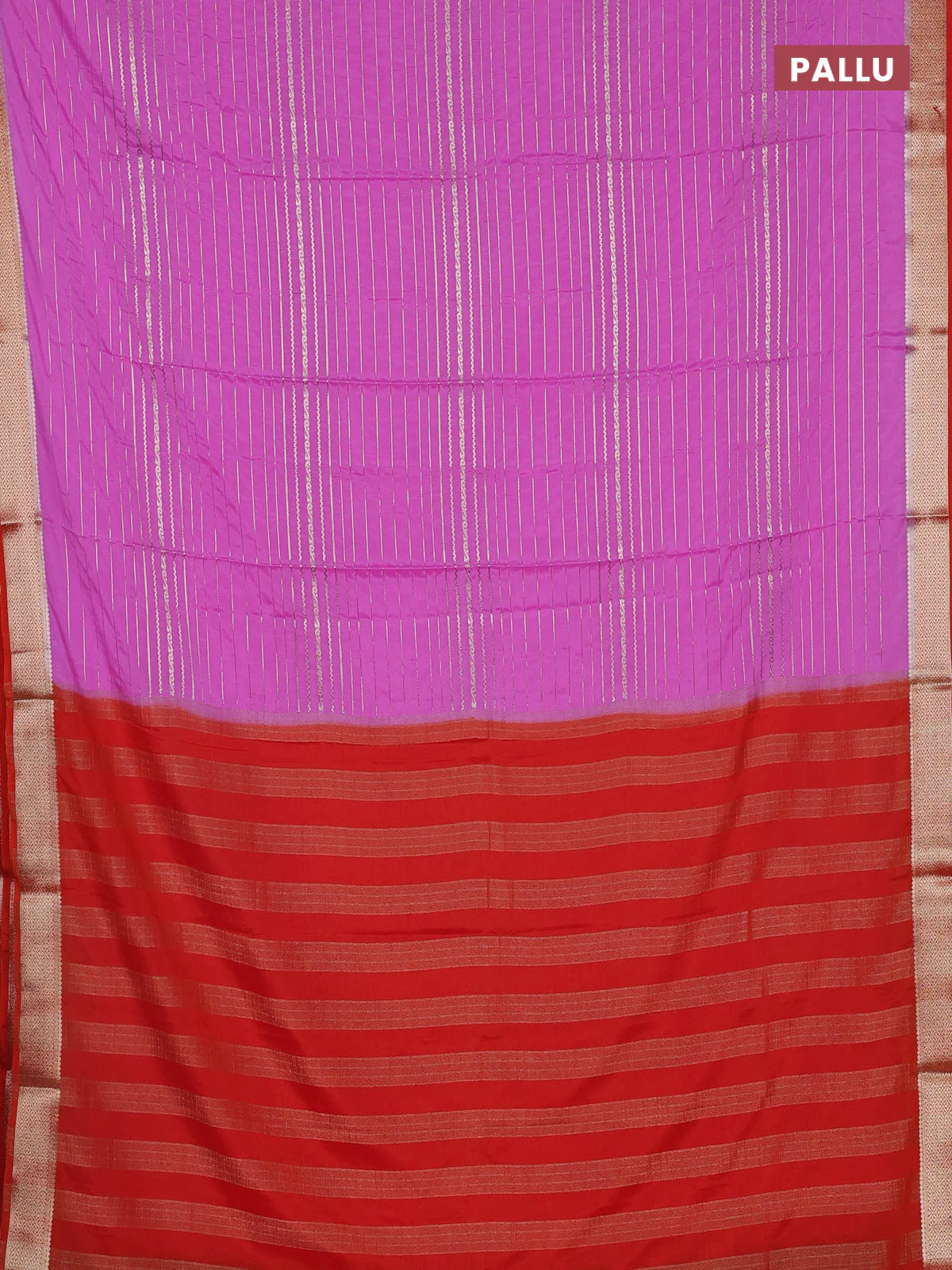 Semi mysore silk saree lotus pink and orange with allover zari weaves and zari woven border - Image 3