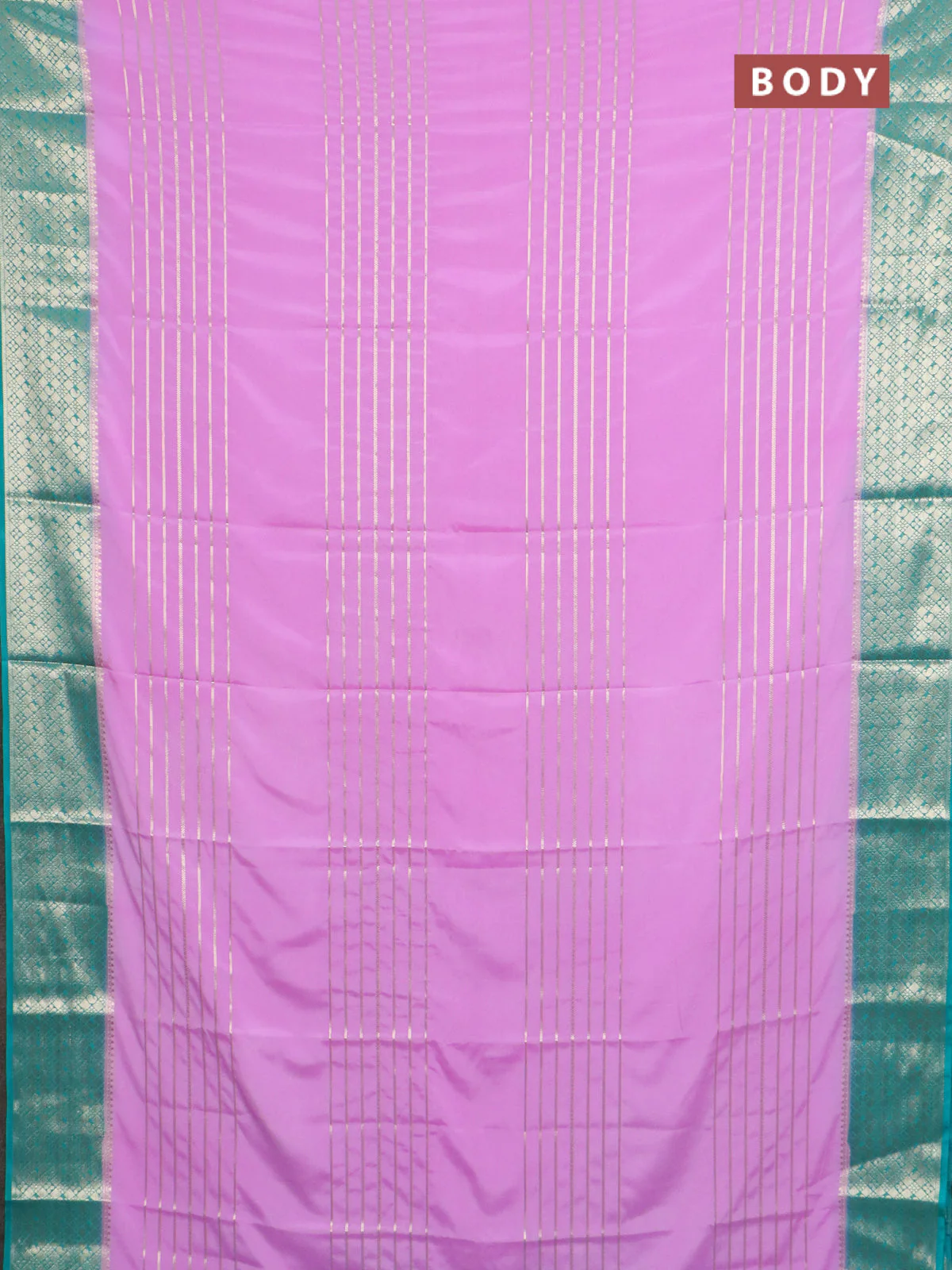 Semi mysore silk saree lotus pink and teal green with allover zari weaves and zari woven border - Image 2