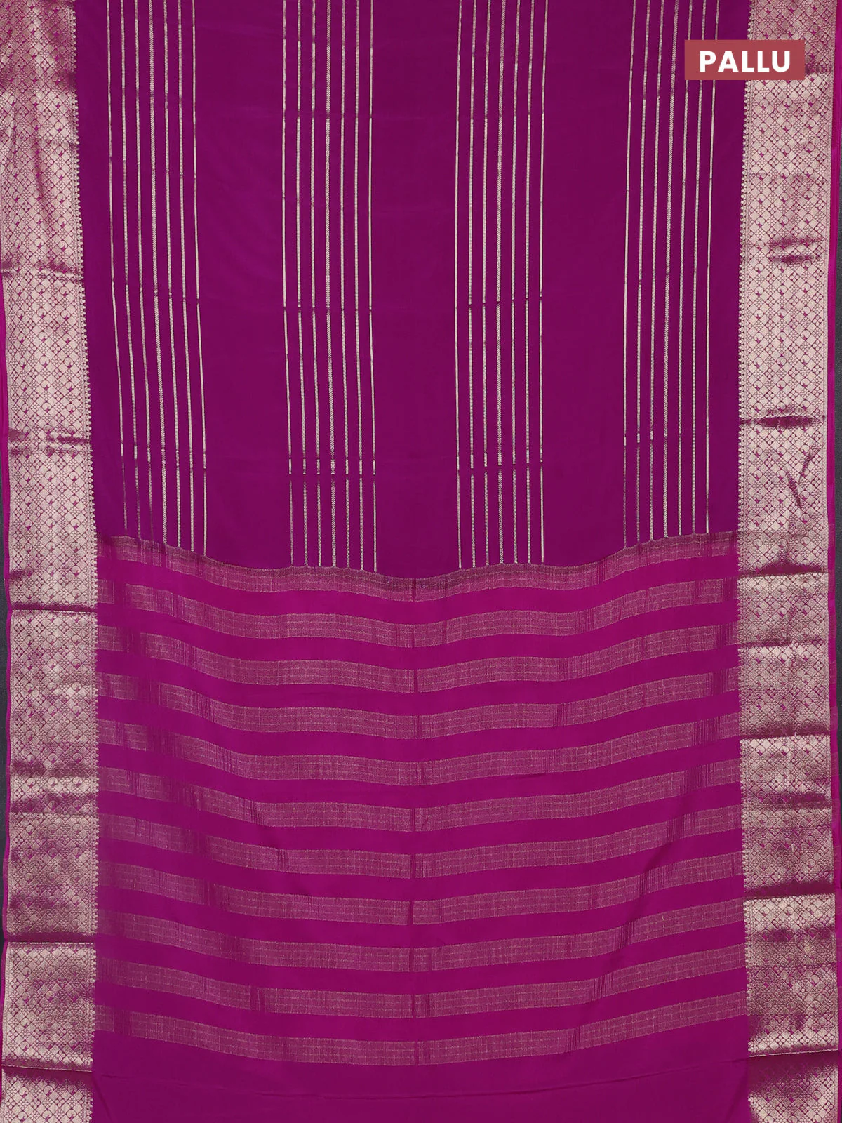 Semi mysore silk saree magenta pink and pink with allover zari weaves and zari woven border - Image 3