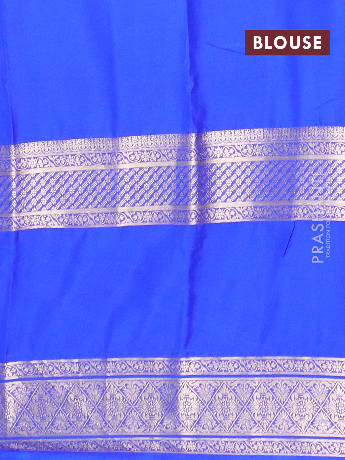 Semi mysore silk saree magenta pink and royal blue with plain body and rettapet zari woven border - Image 4