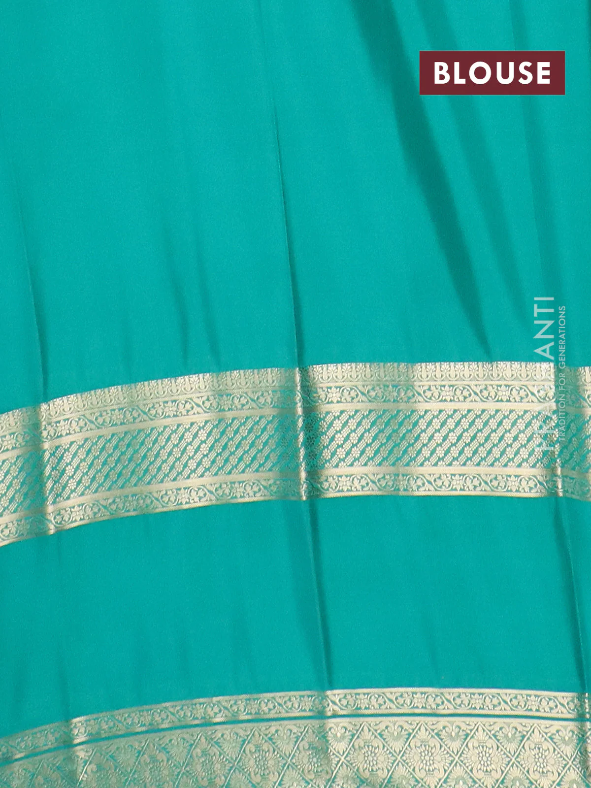 Semi mysore silk saree magenta pink and teal green with plain body and rettapet zari woven border - Image 4