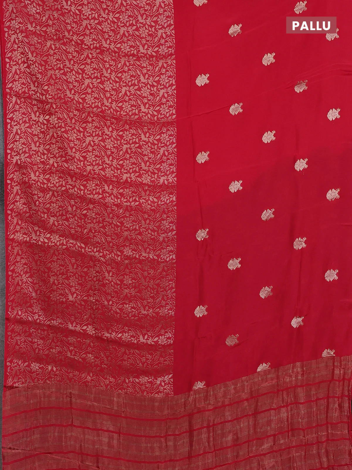 Semi mysore silk saree maroon and green with half & half style and long zari woven border - Image 3
