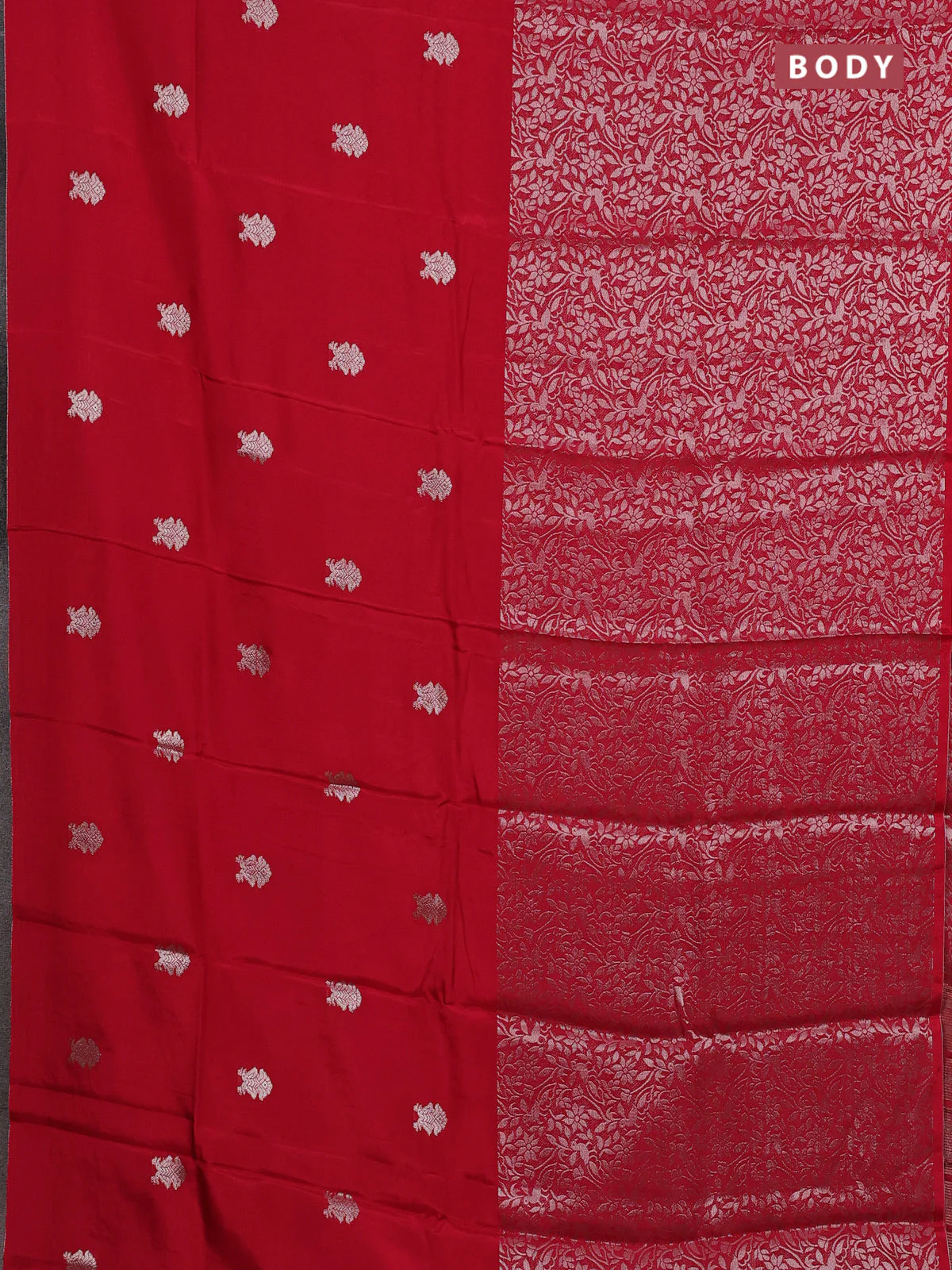 Semi mysore silk saree maroon and green with half & half style and long zari woven border - Image 2