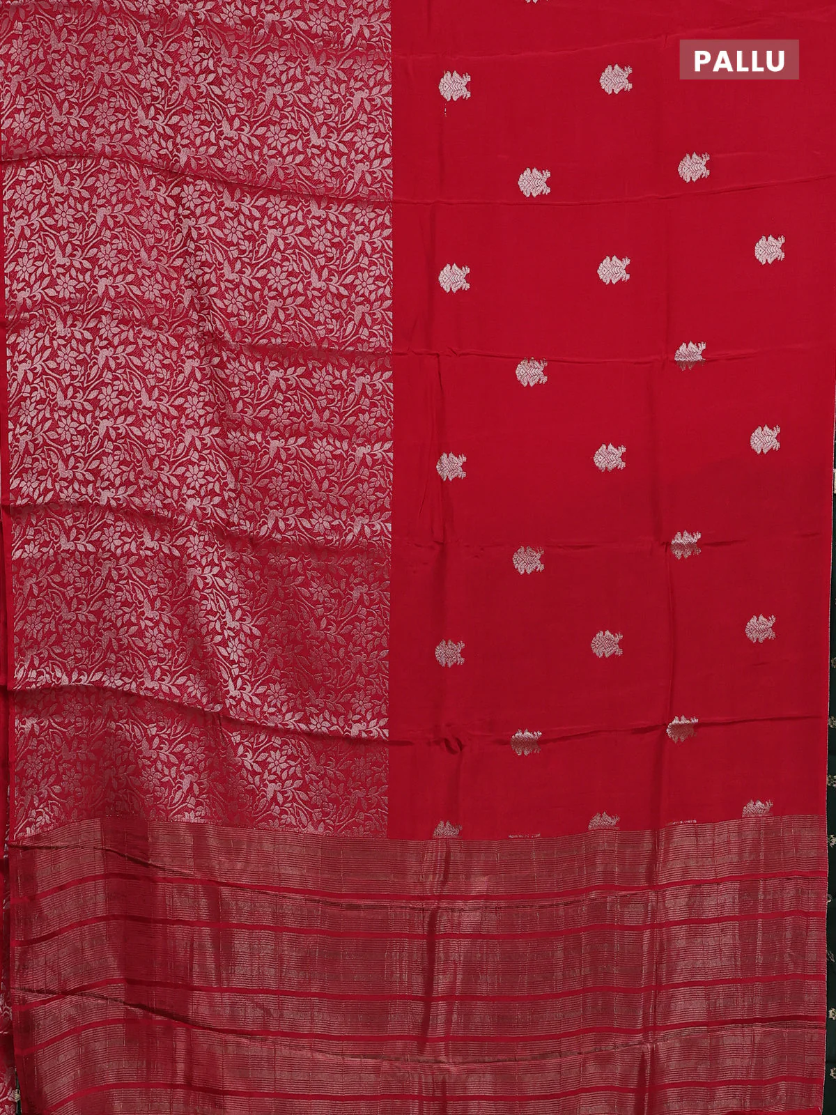 Semi mysore silk saree maroon and green with half & half style and long zari woven border - Image 3