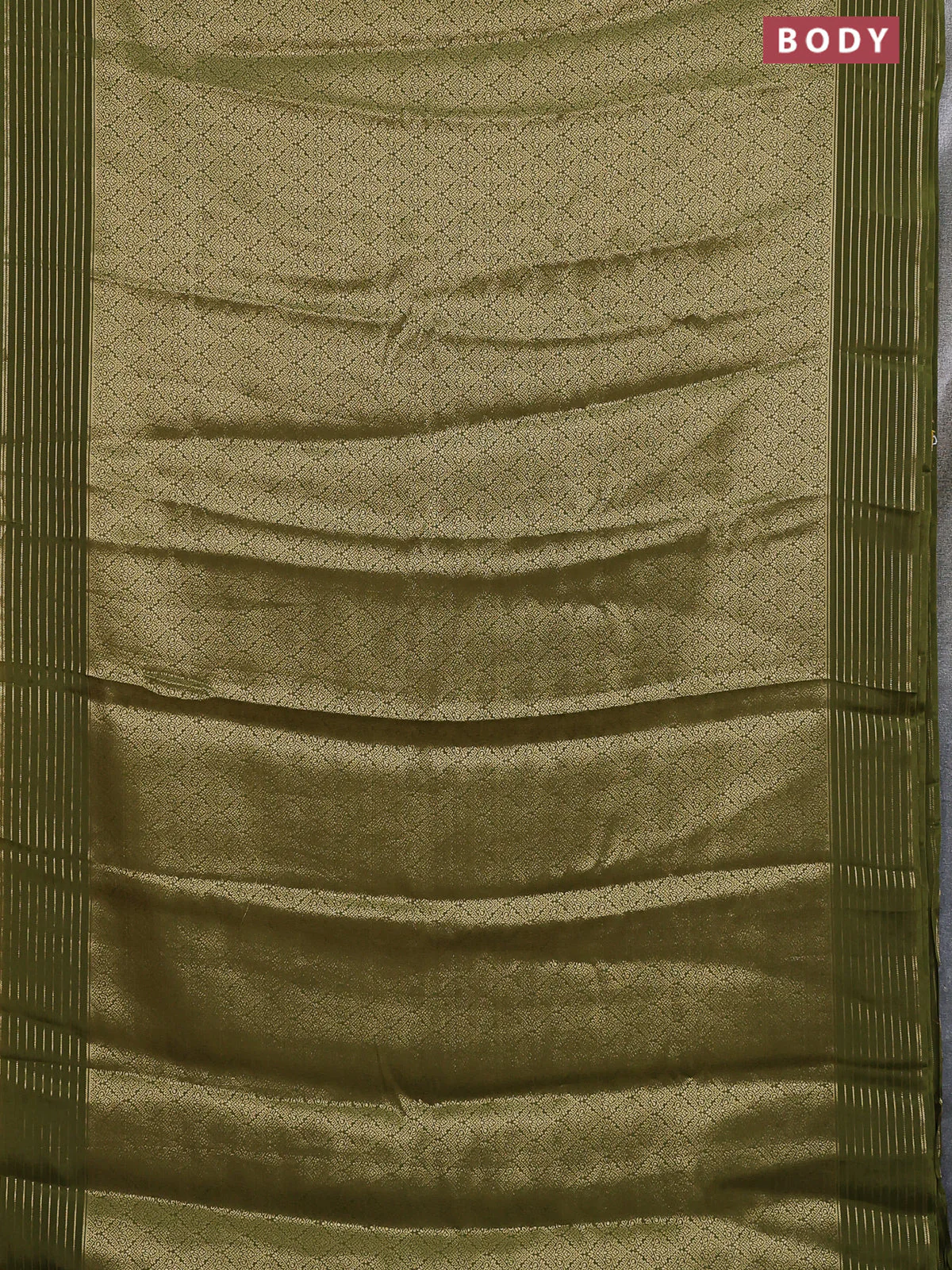 Semi mysore silk saree mehendi green and yellow with allover zari woven brocade weaves and zari woven border - Image 2