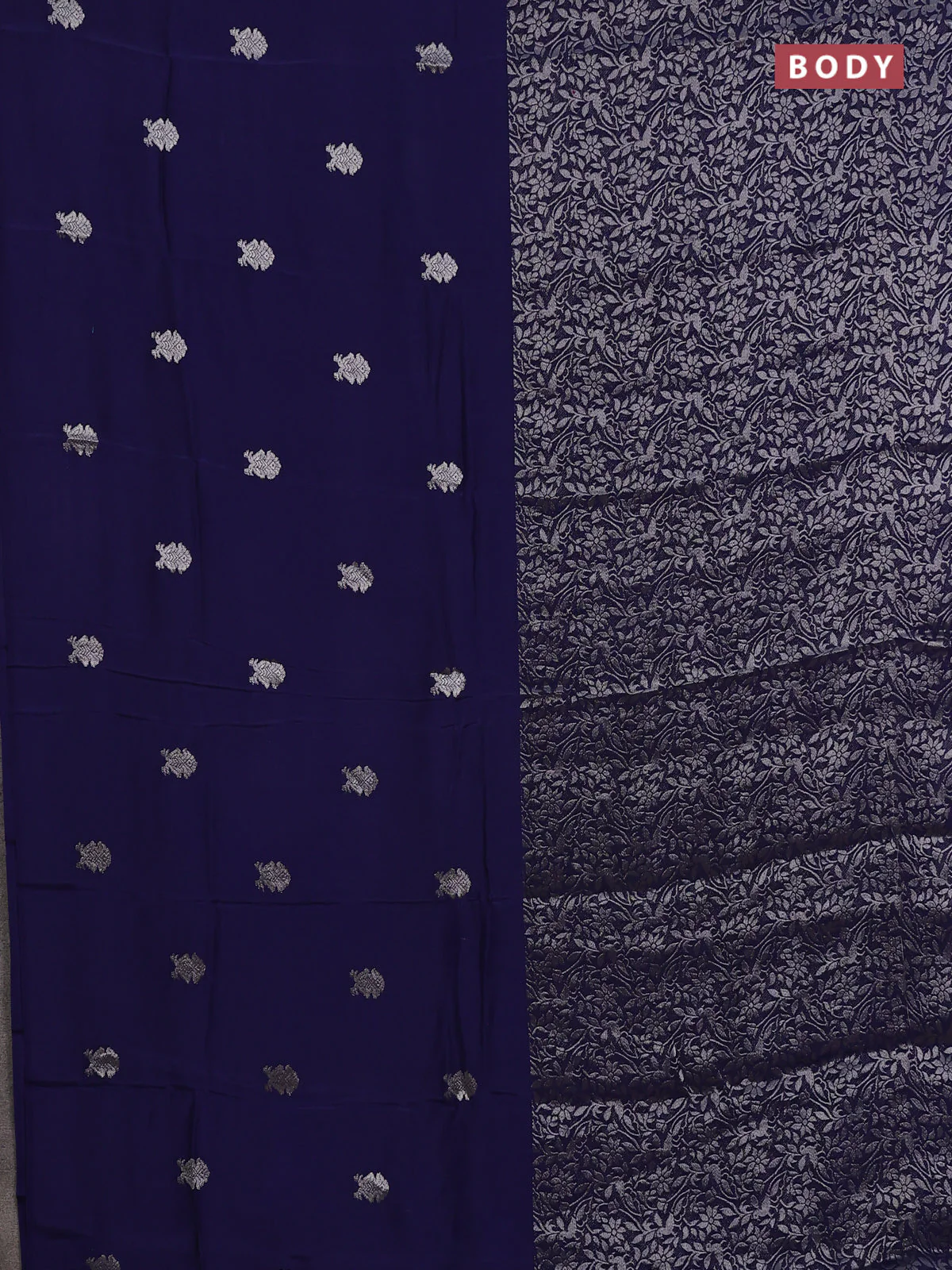 Semi mysore silk saree navy blue and pink with half & half style and long zari woven border - Image 2