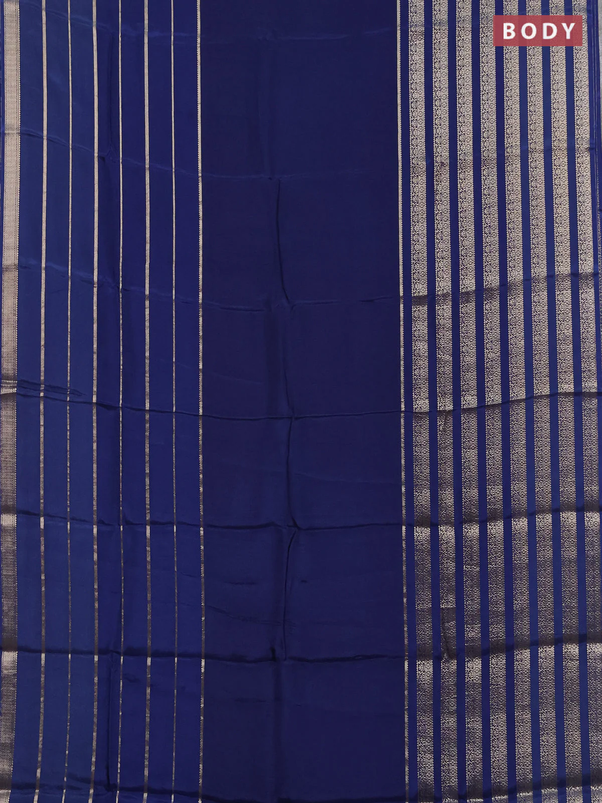 Semi mysore silk saree navy blue and pink with plain body and long zari woven border - Image 2