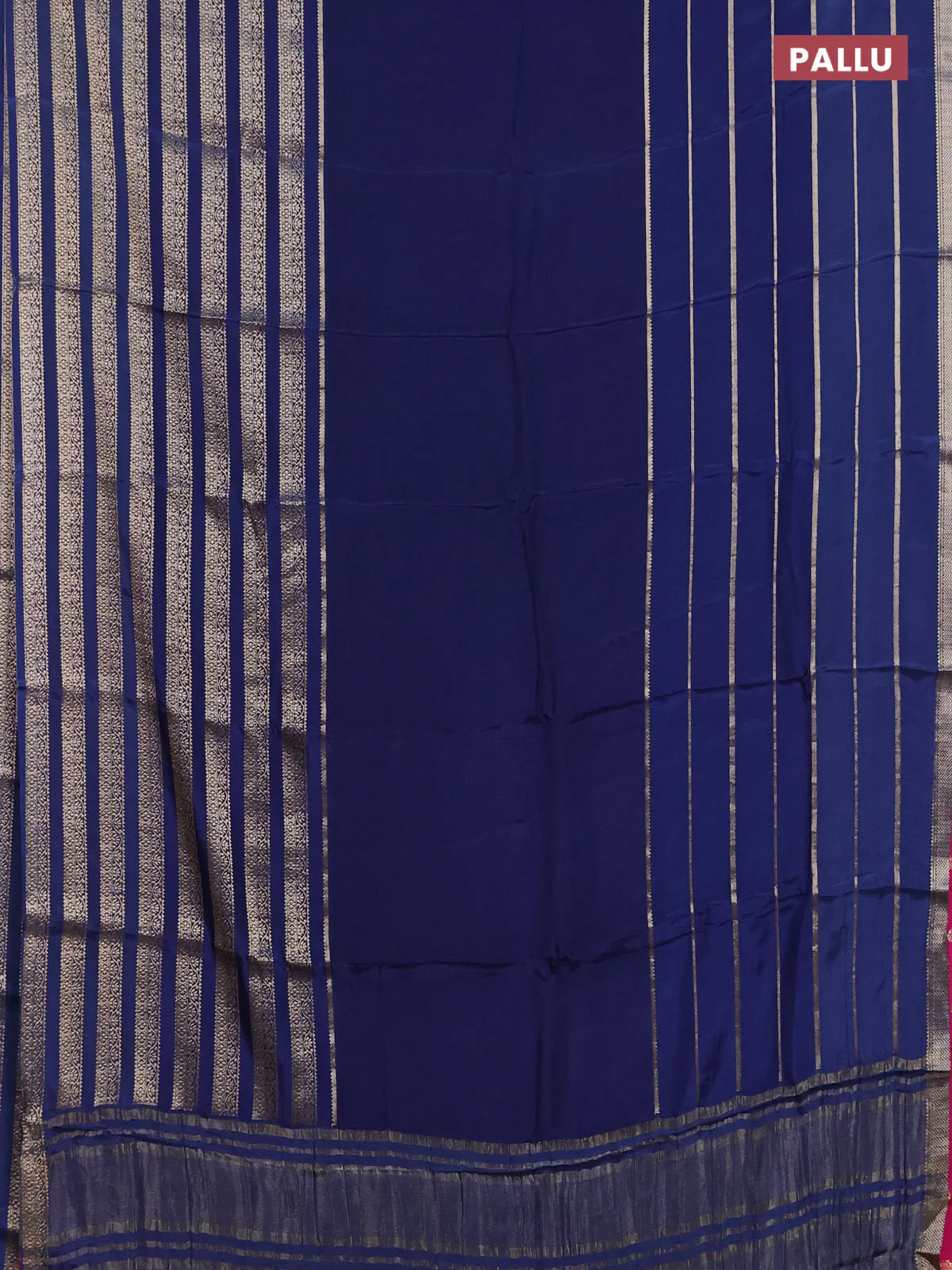 Semi mysore silk saree navy blue and pink with plain body and long zari woven border - Image 3