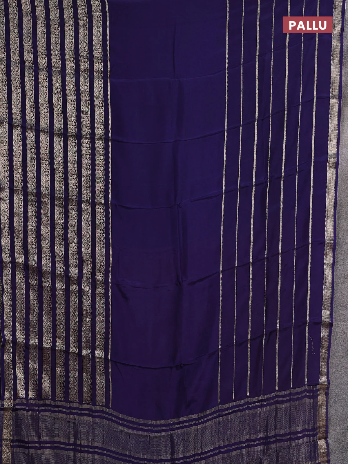 Semi mysore silk saree navy blue and pink with plain body and long zari woven border - Image 3