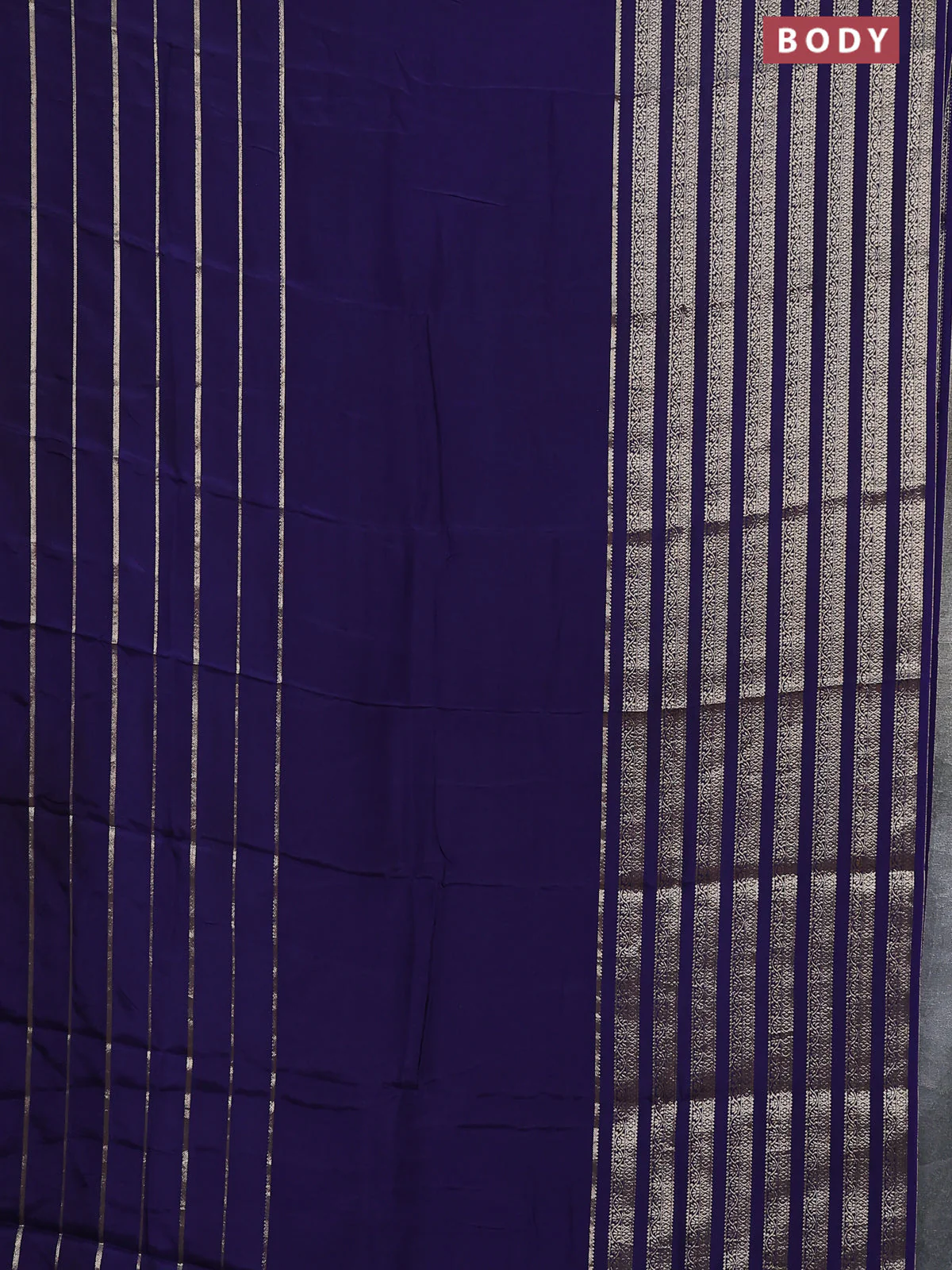Semi mysore silk saree navy blue and pink with plain body and long zari woven border - Image 2