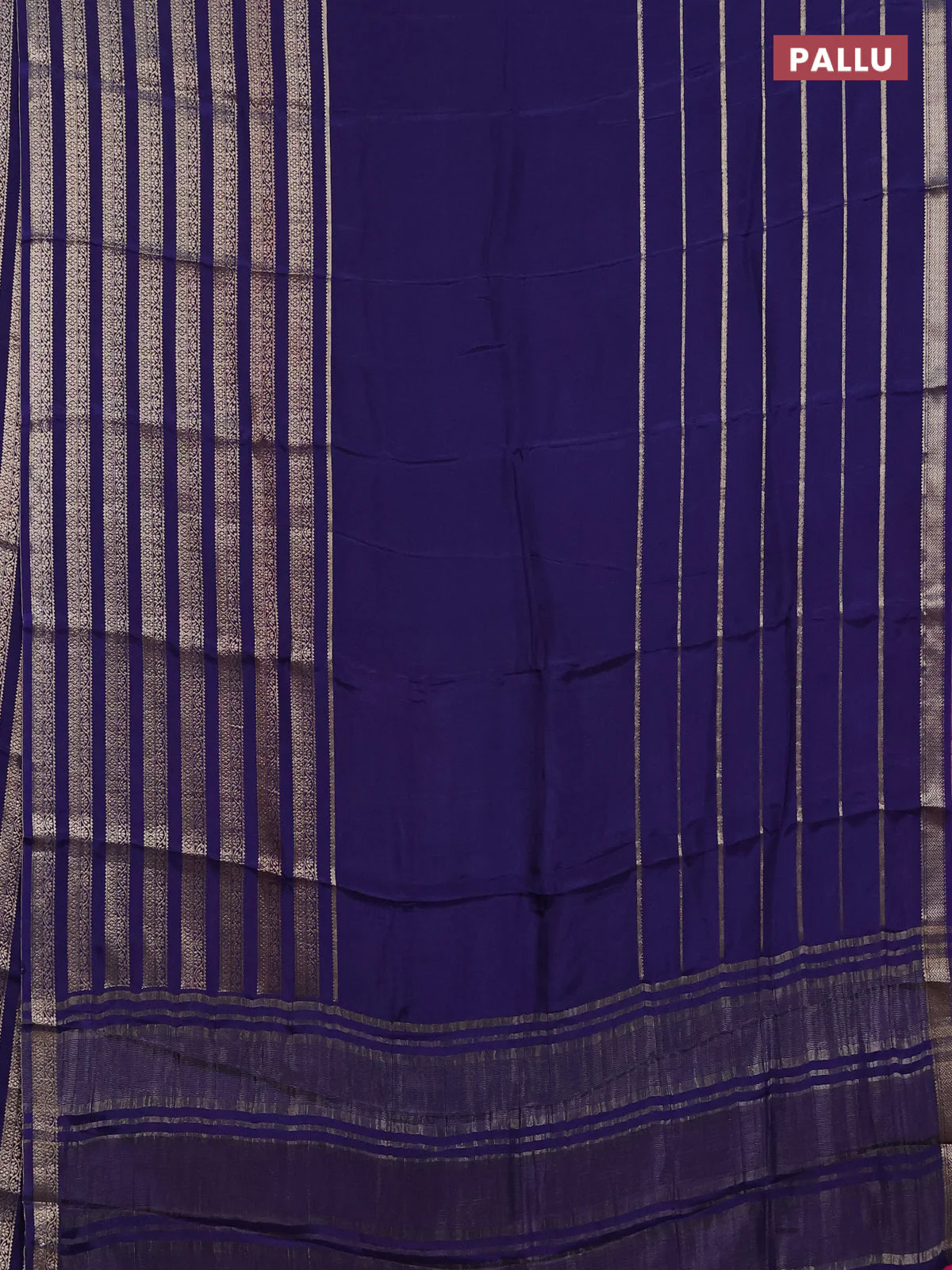Semi mysore silk saree navy blue and pink with plain body and long zari woven border - Image 3
