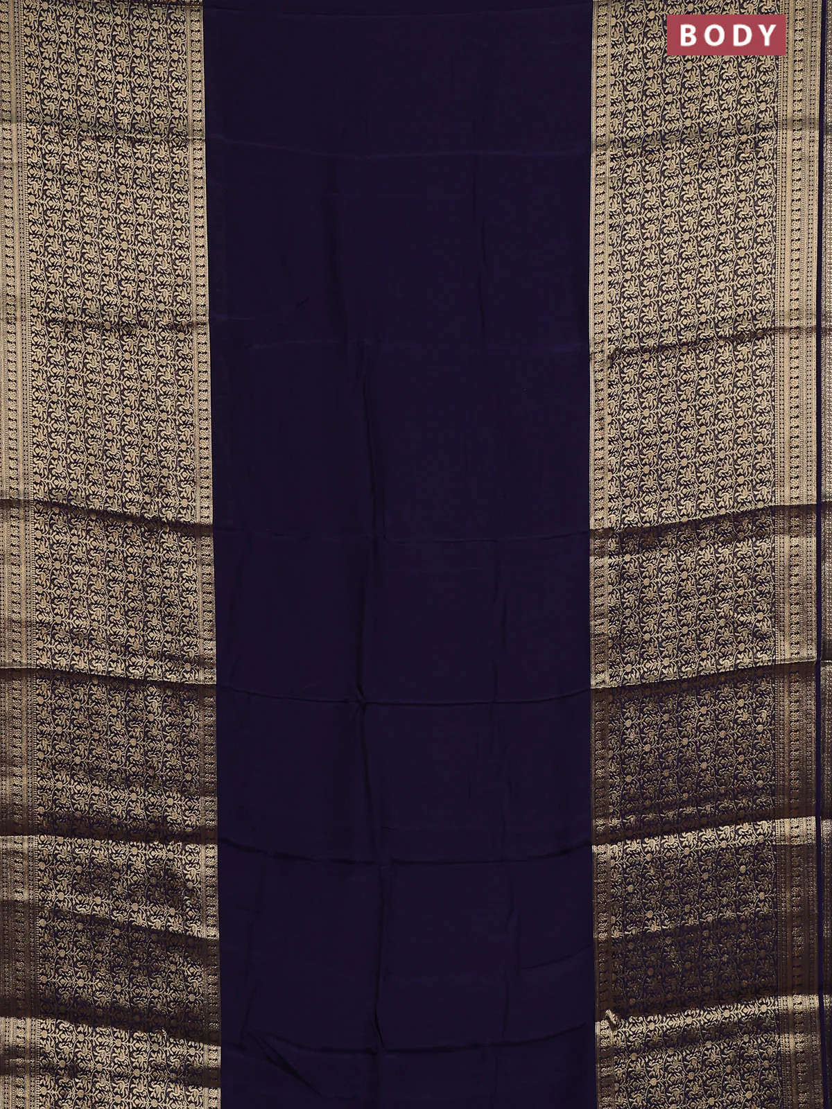 Semi mysore silk saree navy blue with plain body and long annam zari woven border - Image 2