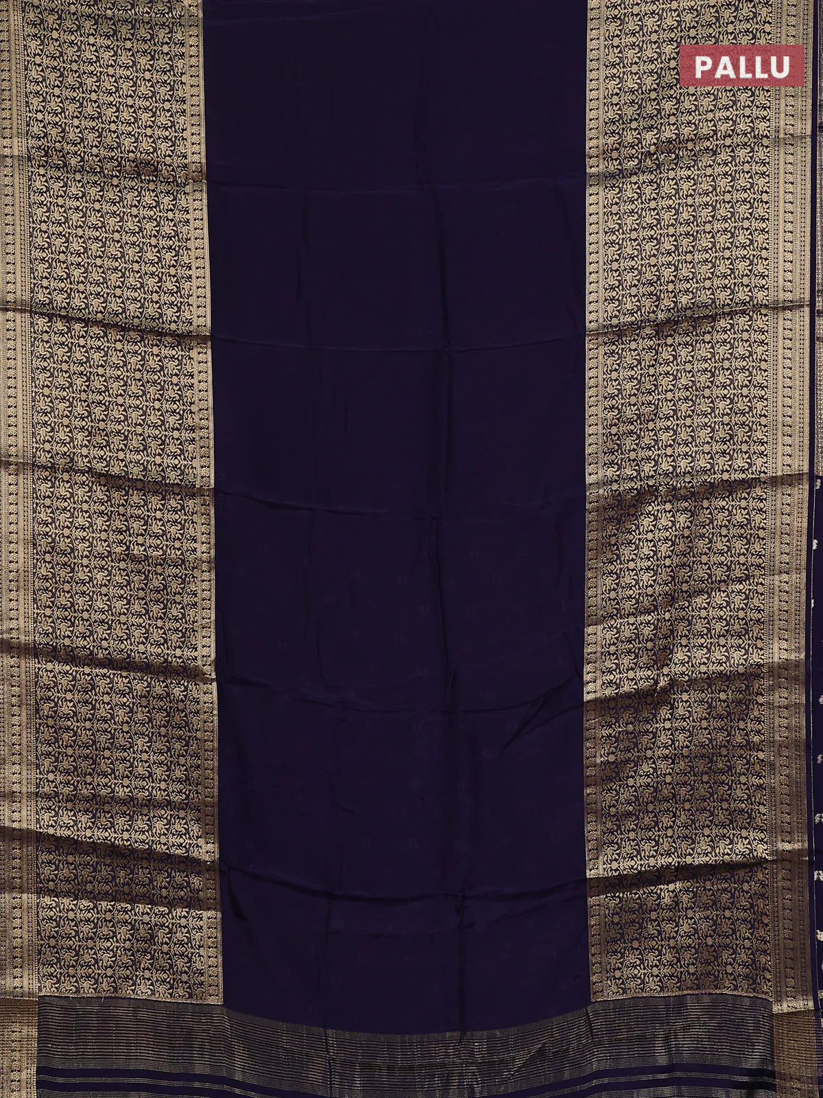 Semi mysore silk saree navy blue with plain body and long annam zari woven border - Image 3