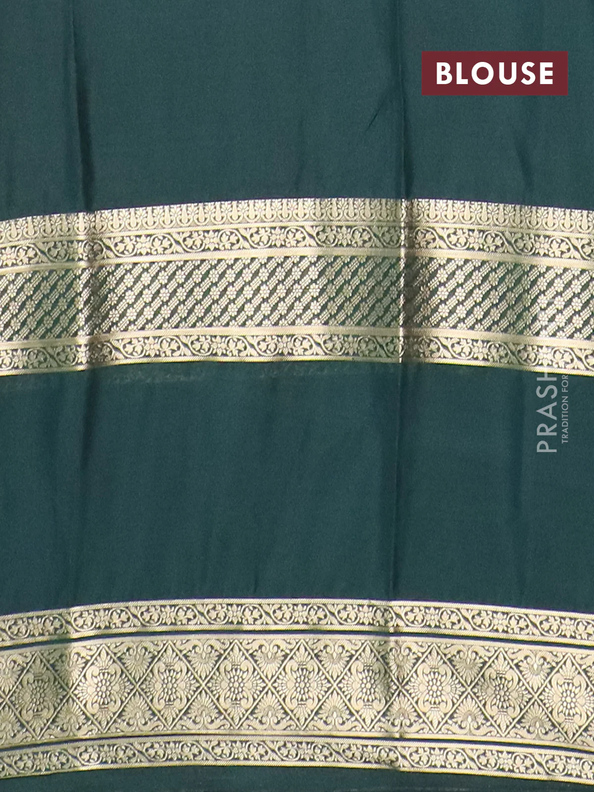 Semi mysore silk saree orange and bottle green with plain body and rettapet zari woven border - Image 4